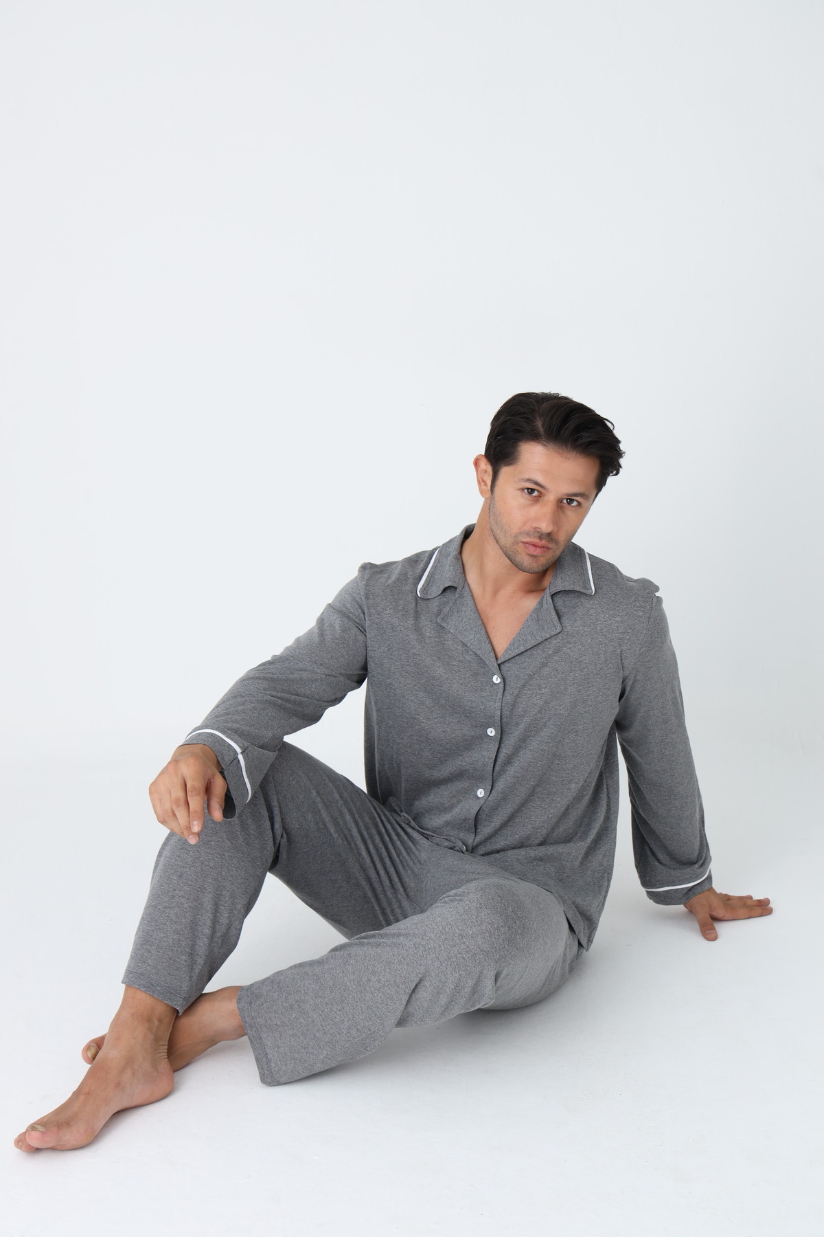 ELİTOL Erkek Uzun Kol Düğmeli Pijama Takım