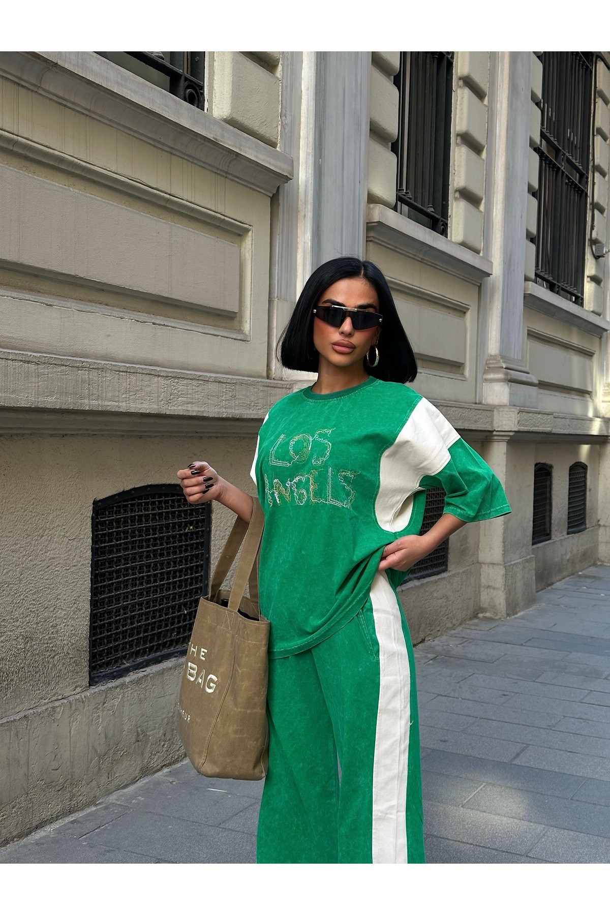 Bliss-Women's Paris Short Sleeve Comfortable Fit Bottom Top Green Tracksuit Set 4