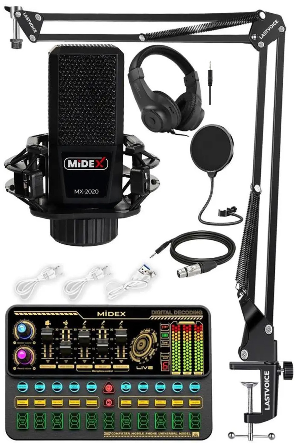 Midex Mx-2020 Platinium Set Efektli Ses Kartı Mikrofon Stand Kayıt