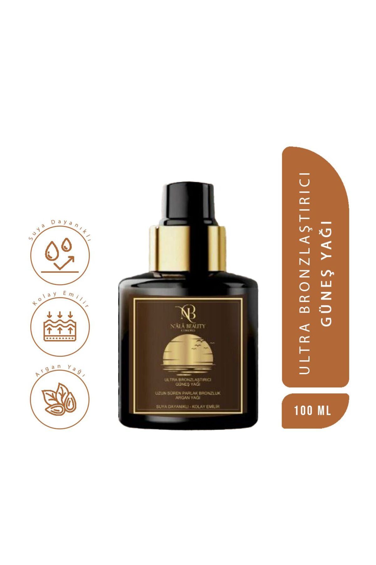 Nala Beauty Cosmetic Ultra Uzun Süre Bronzlastırıcı Esmerlik Veren Suya Dayanıklı Argan Yağı E Vitaminli Güneş Yağı 100ml