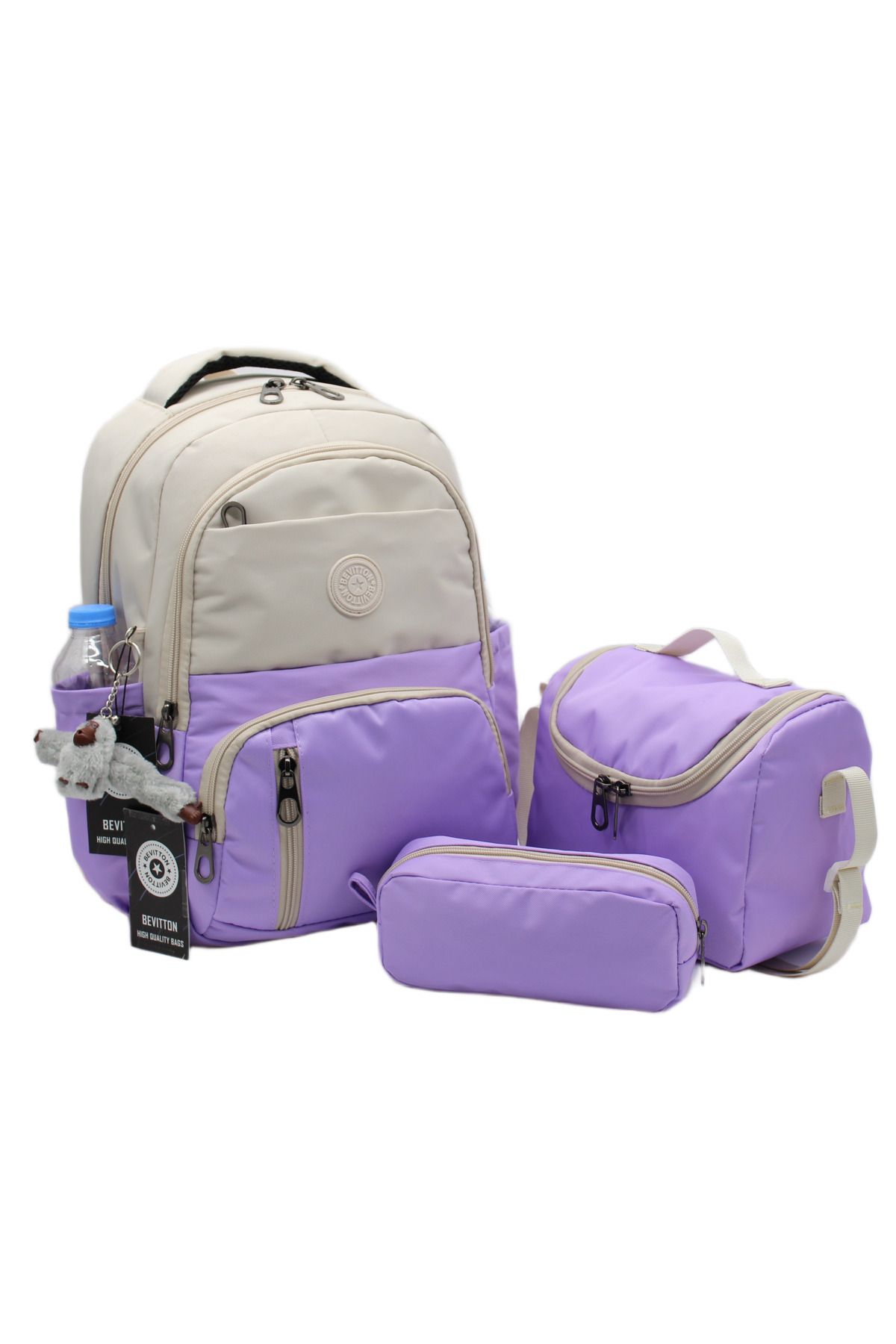 Bevitton-First School Bag Set of 3 Unisex Children's Primary School Bag Bvt-8010 Beige-Lilac 4