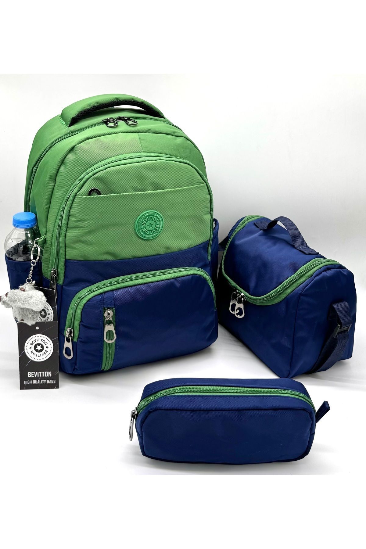 Bevitton ilk Okul Çantası 3'lü Seti Unisex Çocuk ilkokul Çantası Bvt-8010 Yeşil-Lacivert