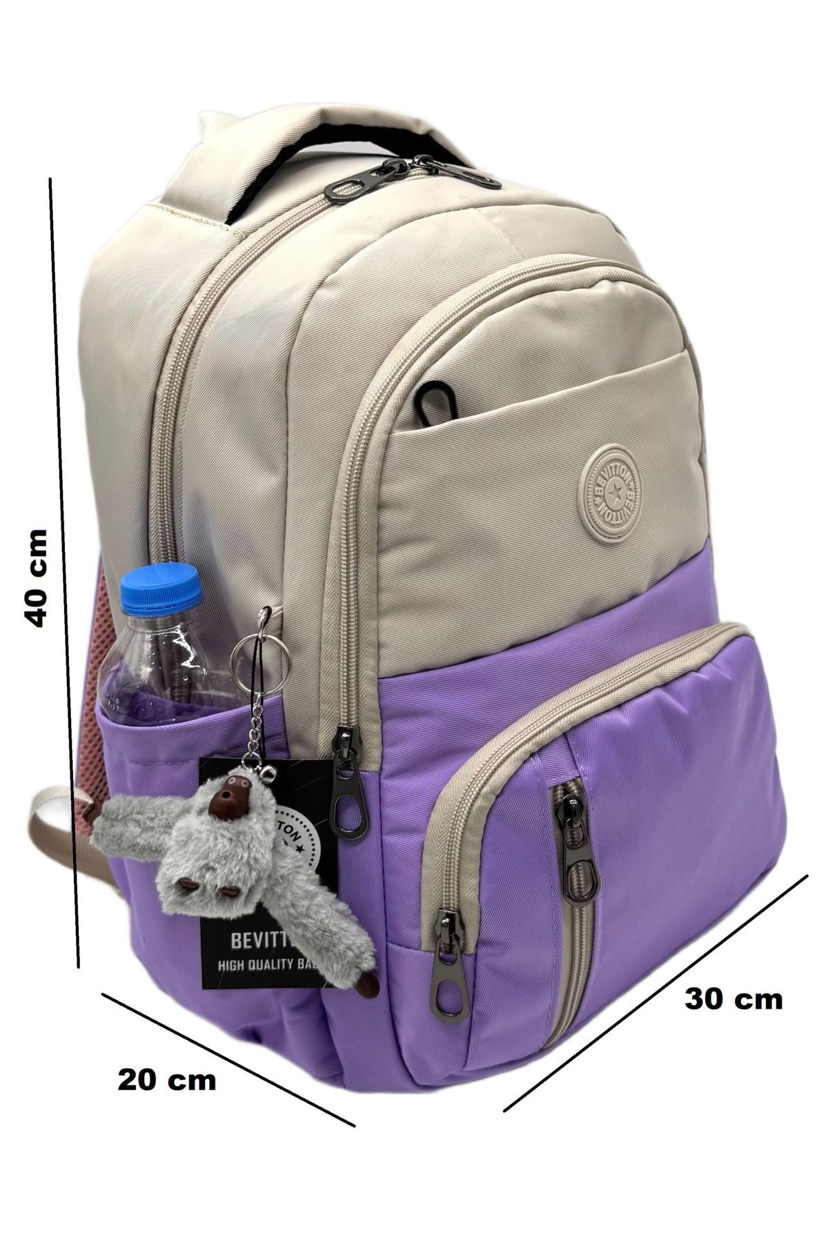 Bevitton-First School Bag Set of 3 Unisex Children's Primary School Bag Bvt-8010 Beige-Lilac 2