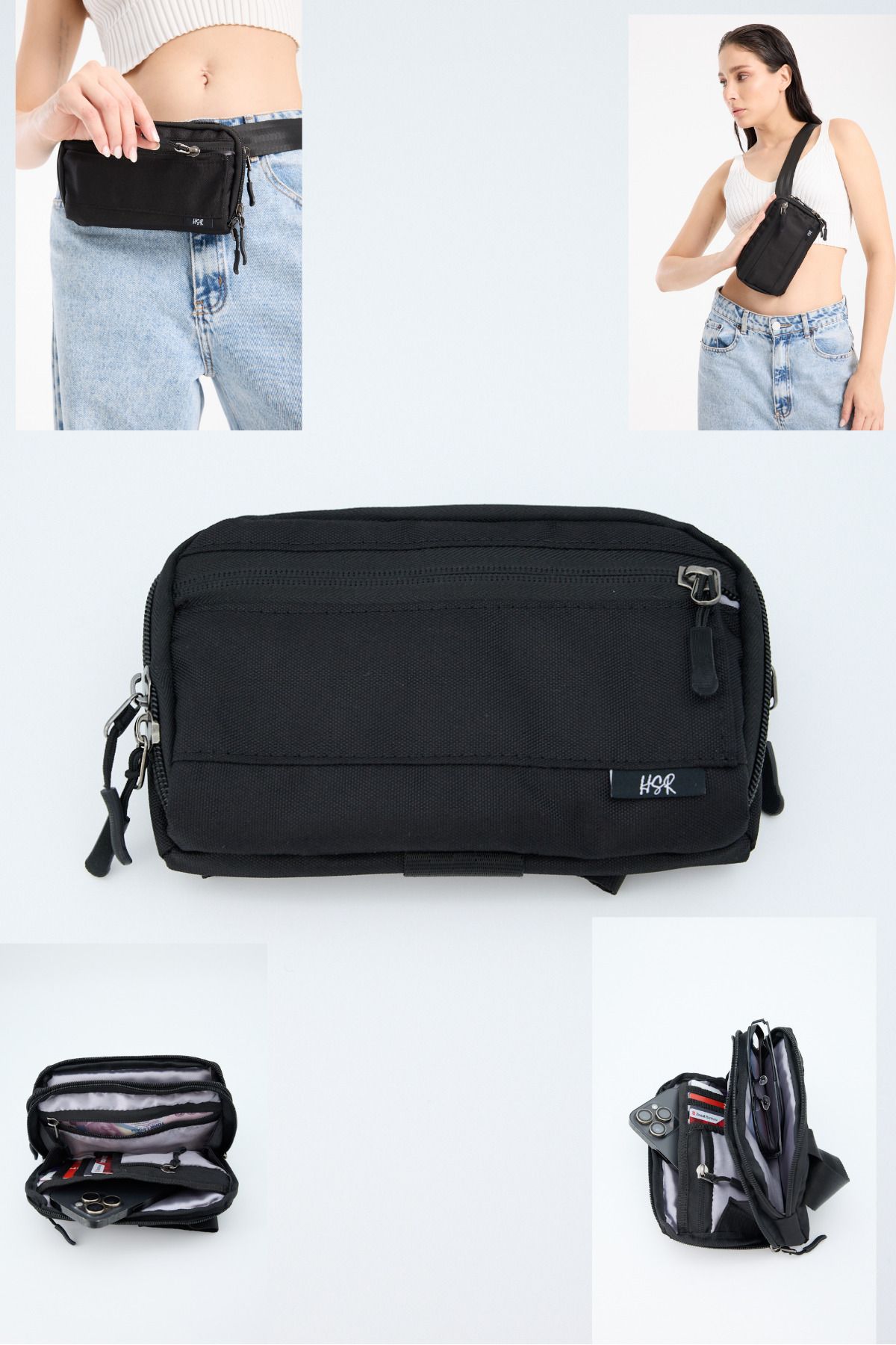 HSR Unisex Günlük Bel/ Omuz Çanta 3 Bölmeli Su Geçirmez Spor Çanta Cüzdan