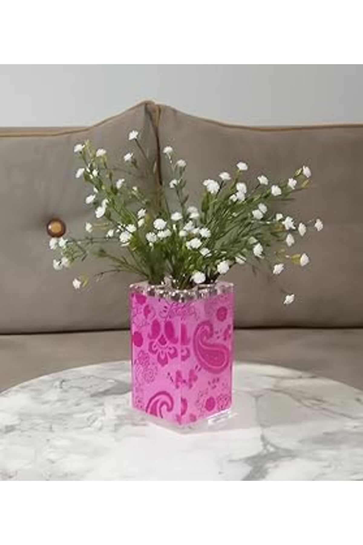 TBSProjects Vazo Dahil,vazo Dahil,vazoda Çiçek,beyaz Yapay Çiçek,vazo Dekoratif Pembe 7x7x17cm
