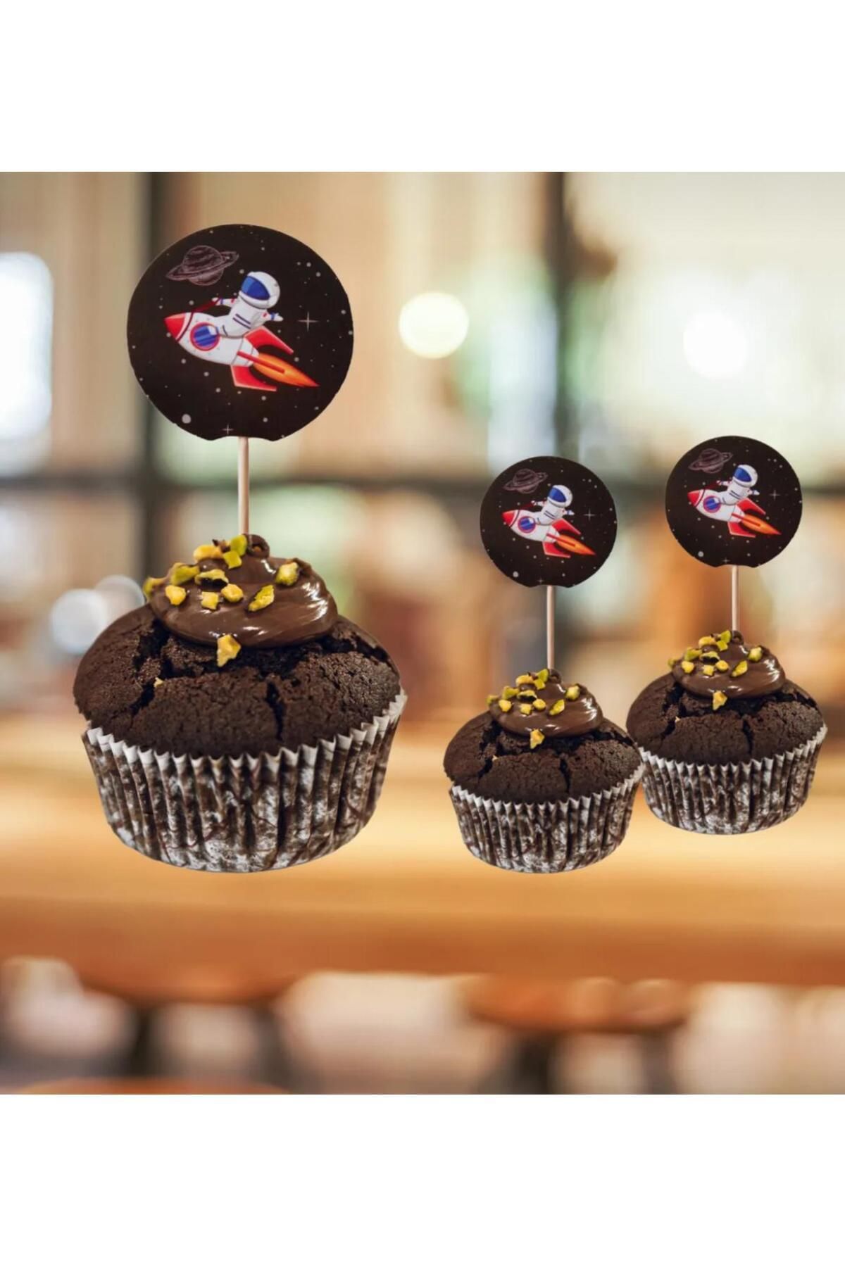 partyrüyası Uzay Temalı Doğum Günü Pasta Kürdanı Cupcake Süsleme Kürdan