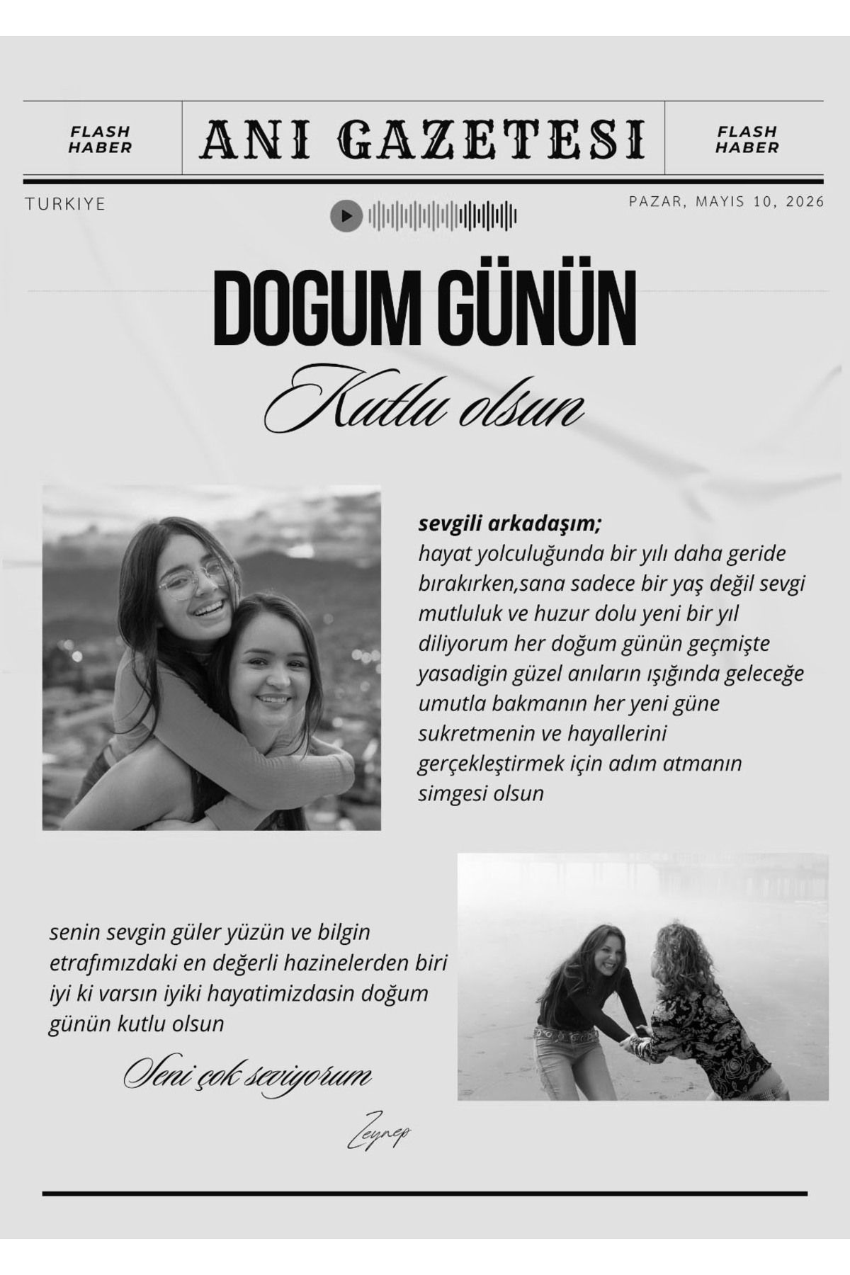 POSTER Kişiye Özel Anı Gazetesi | Favori Şarkınız, Sözler Ve Fotoğraf Ile Tasarlanmış Çerçevesiz