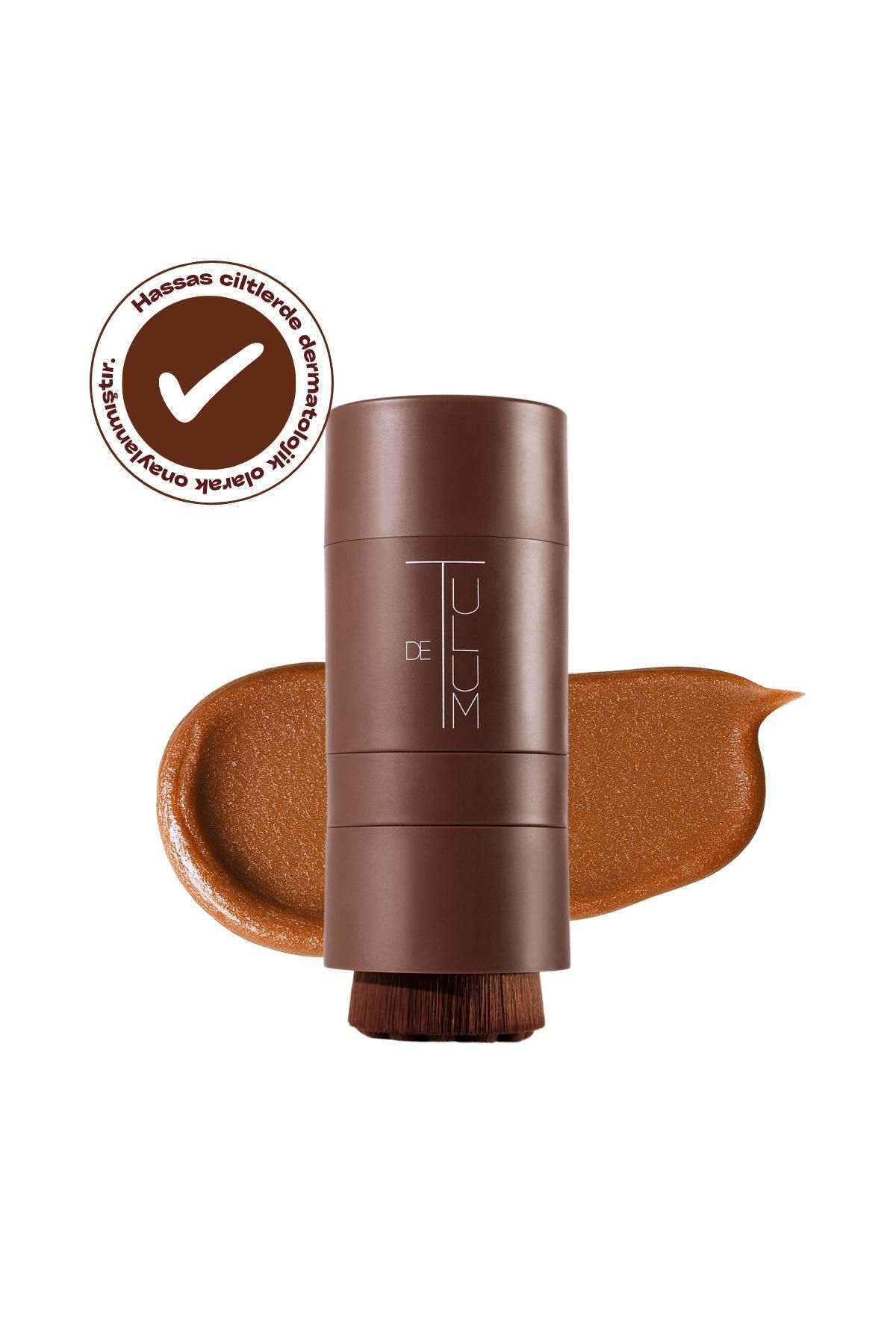 de tulum Bronzaura Glow | Güneş Altında Kullanım | Gold Işıltılı Bronzlaştırıcı Fırçalı Vücut Stick