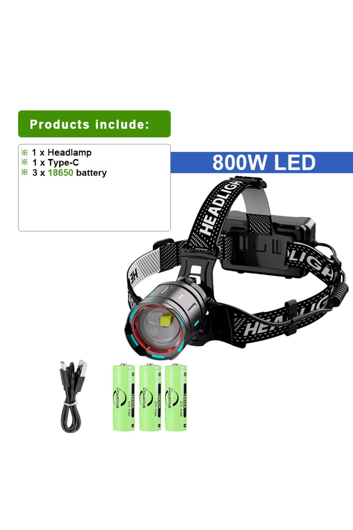 paweinuo-A-18650 Battery 2024 New Super Powerful Headlamp 800w Led Ir Sensor Headlight Rechargeable Head Flas 1