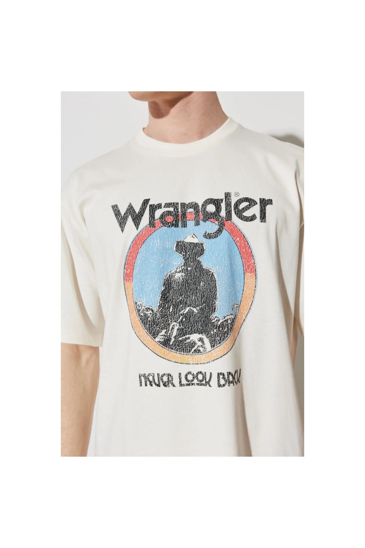 تی شرت سفید مردانه یقه دوچرخه اورجینال Wrangler