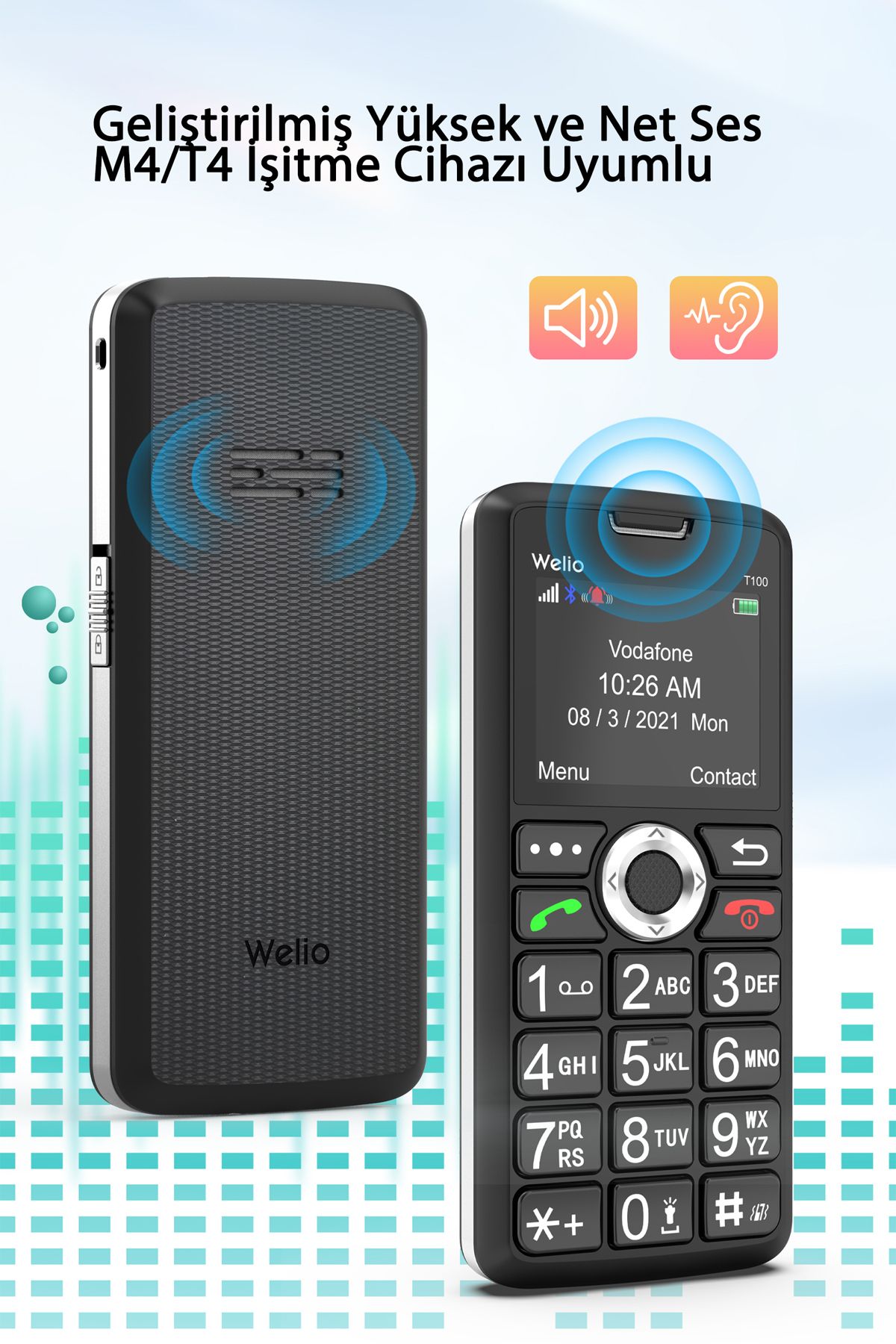 Welio Wkey T100 Mavi Tuşlu Cep Telefonu Kamerasız Asker Telefonu Yaşlı Cep Telefonu (KVK GARANTİLİ)