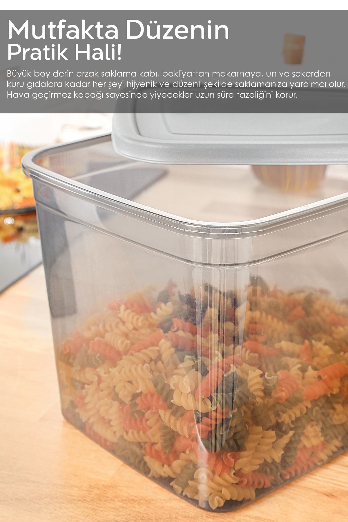 Meleni Home-2 Deep Food Storage Containers with Labels - Large Size Flour Pulses Container Food Box Anthracite 5300 ml 6
