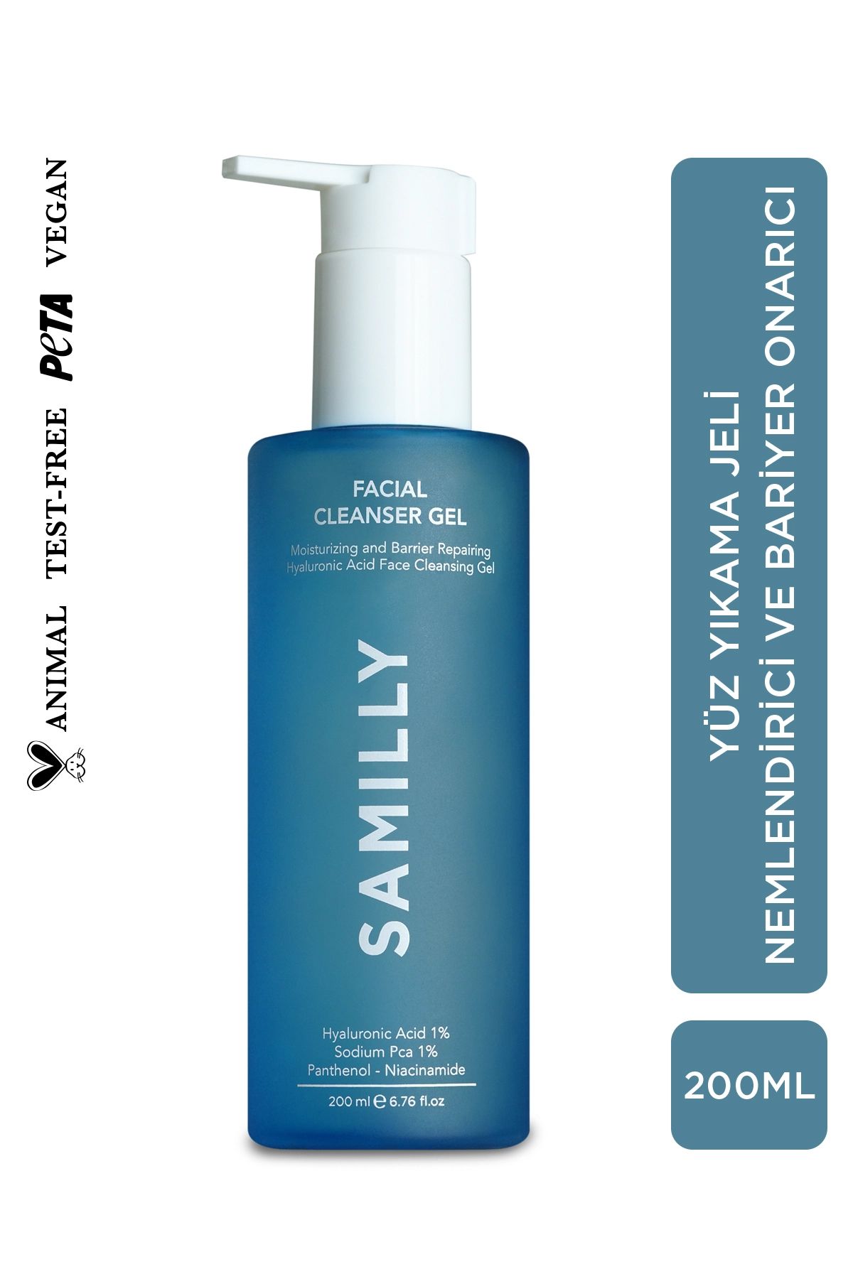 Samilly Tüm Ciltler için Nemlendirici ve Bariyer Onarıcı Hyaluronik Asit Yüz Temizleme Jeli 200 ml