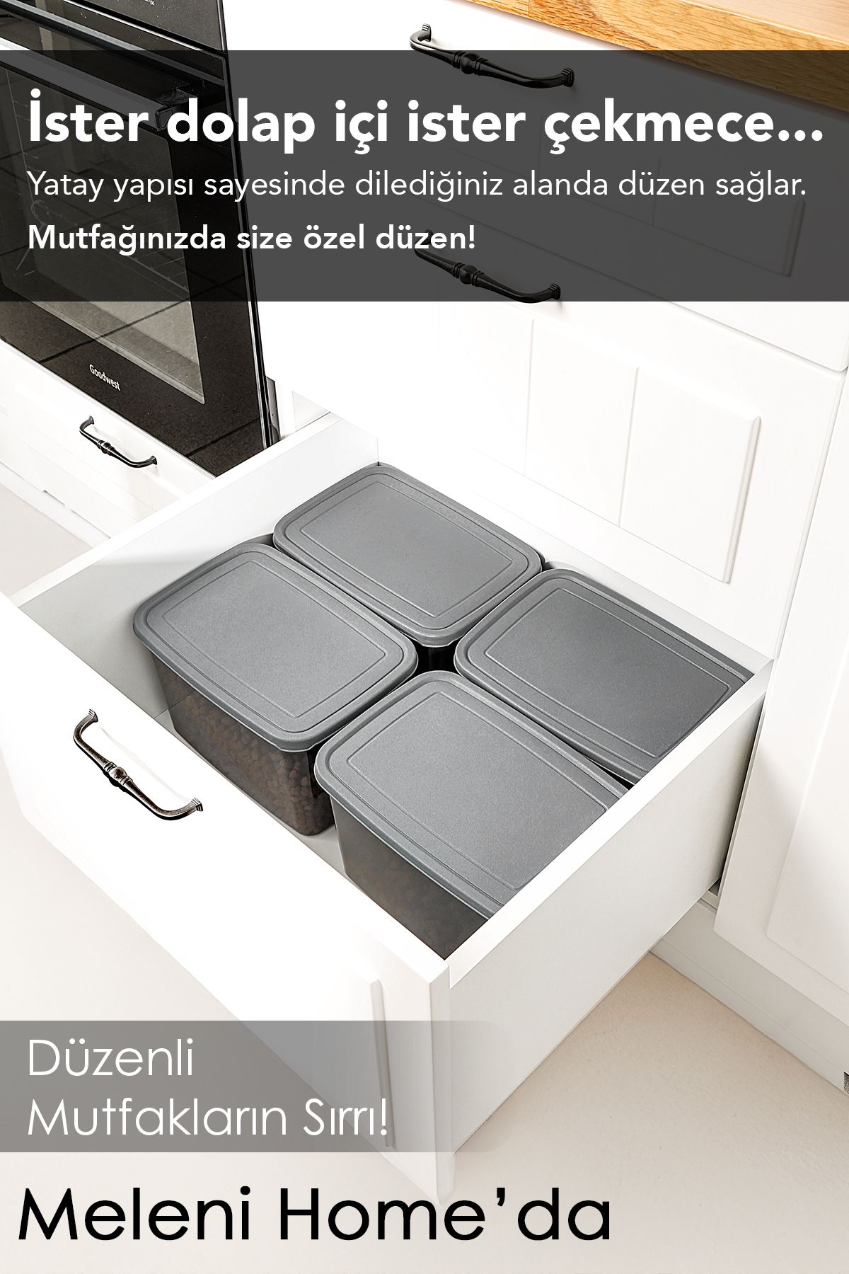 Meleni Home-2 Deep Food Storage Containers with Labels - Large Size Flour Pulses Container Food Box Anthracite 5300 ml 4