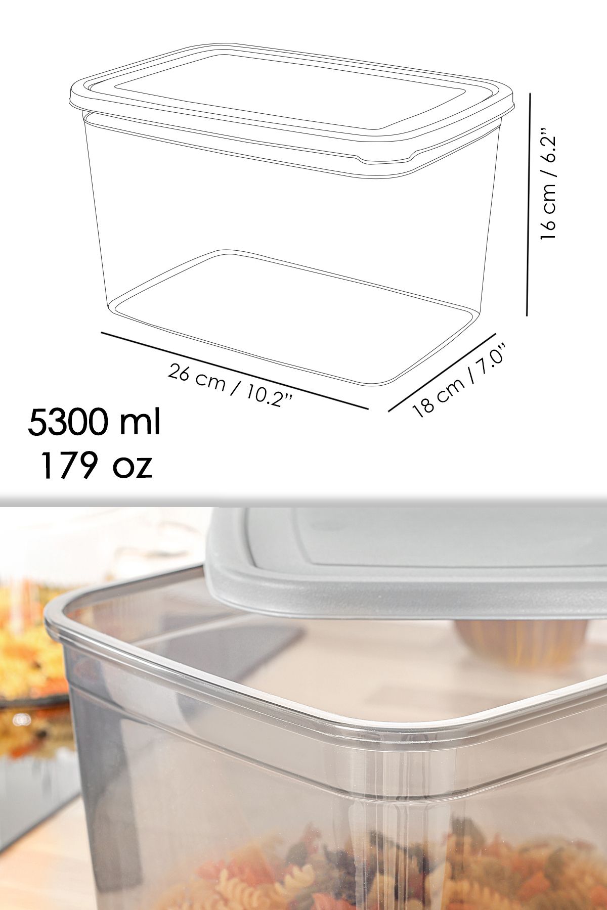 Meleni Home-2 Deep Food Storage Containers with Labels - Large Size Flour Pulses Container Food Box Anthracite 5300 ml 7
