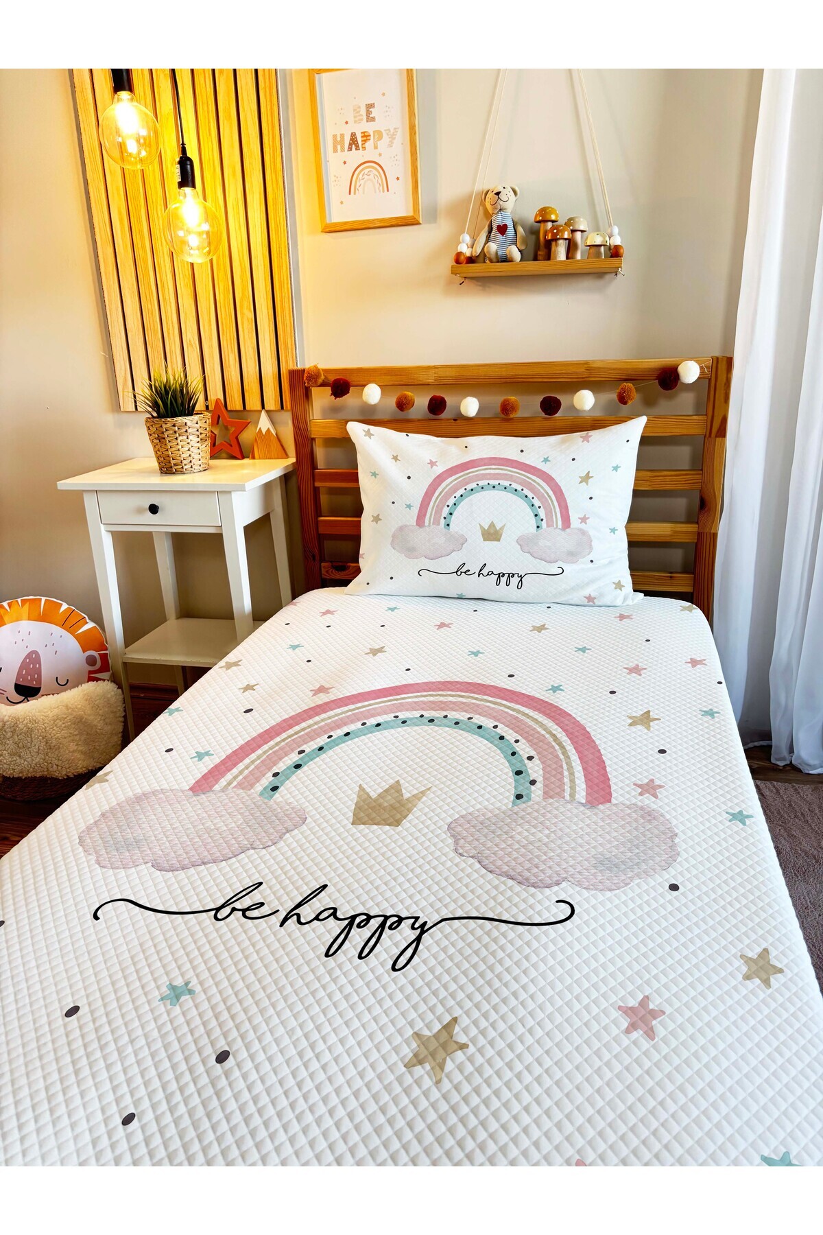 Evmila Gökkuşağı Desenli Bebek Ve Çocuk Baskılı Tek Kişilik Pike Takımı 160 X 220 Cm Beyaz fotoğrafı 4 (önizleme)