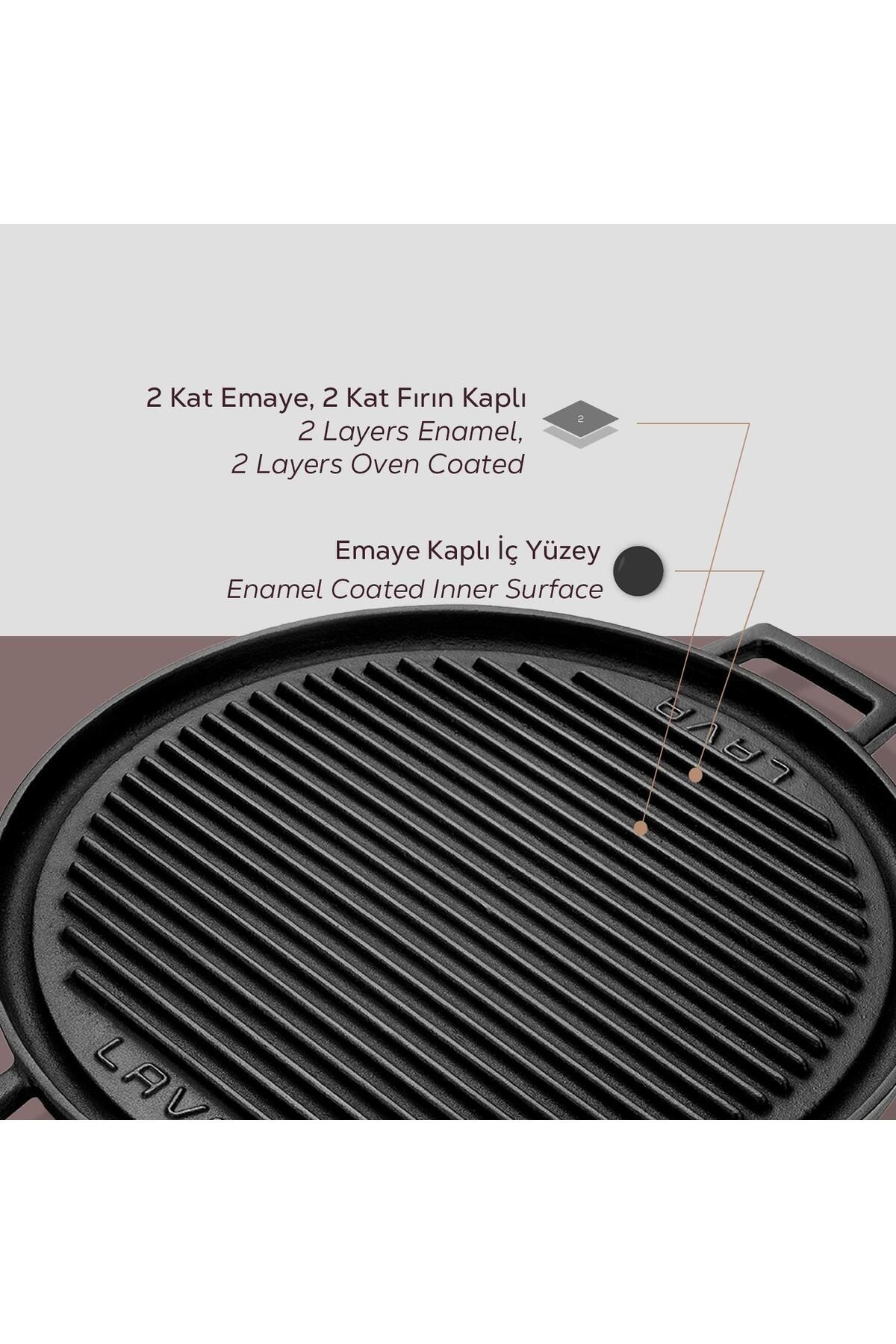 Lava-Casting Round Two-Way Grill Pan Cast Iron Solid Double Handled Diameter (Ø)34cm. 5