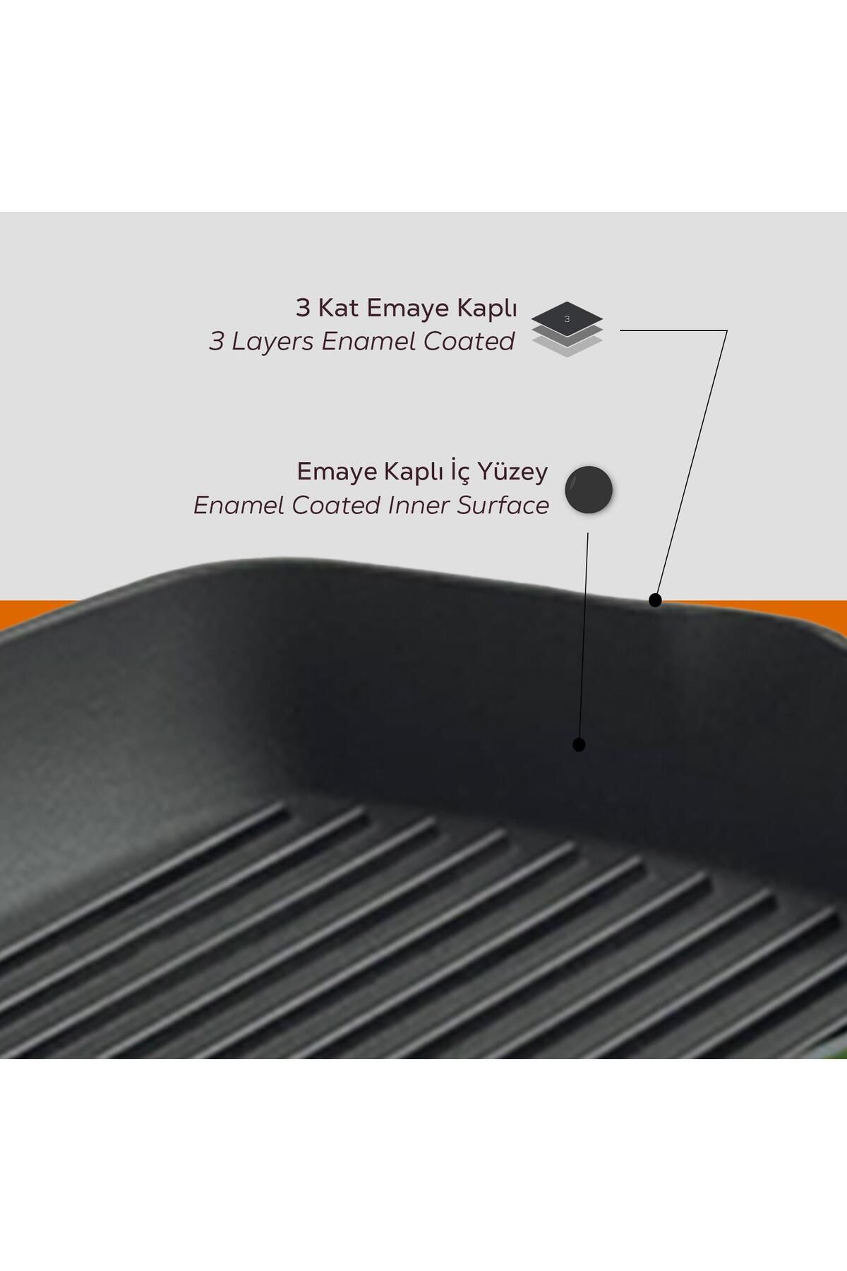 Lava-Cast Square Grill Pan Cast Iron Solid Handle Size 26x26cm 6