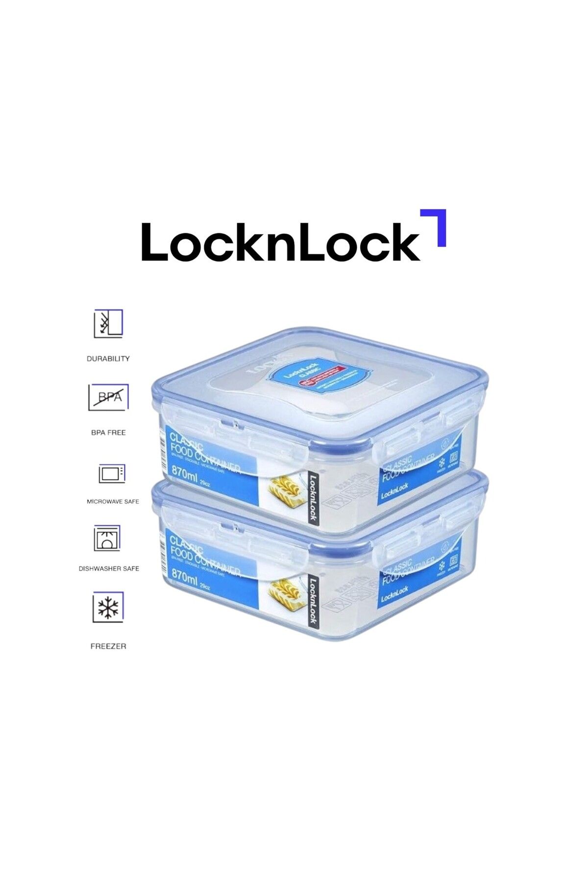 locknlock-Classic Airtight Squared Containers 870ml Set of 2 1