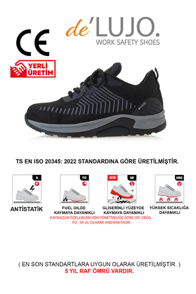 De'Lujo de LUJO. ORION S1 YAZLIK İŞ AYAKKABISI FIBERGLASS BURUN SİYAH-GRİ TRİKO