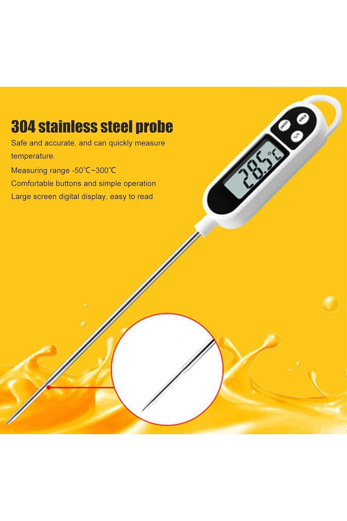 Biki-Digital Meat Thermometer With Instant Read, Lcd Screen, Long Ultra-thin Probe, Auto On/off 3