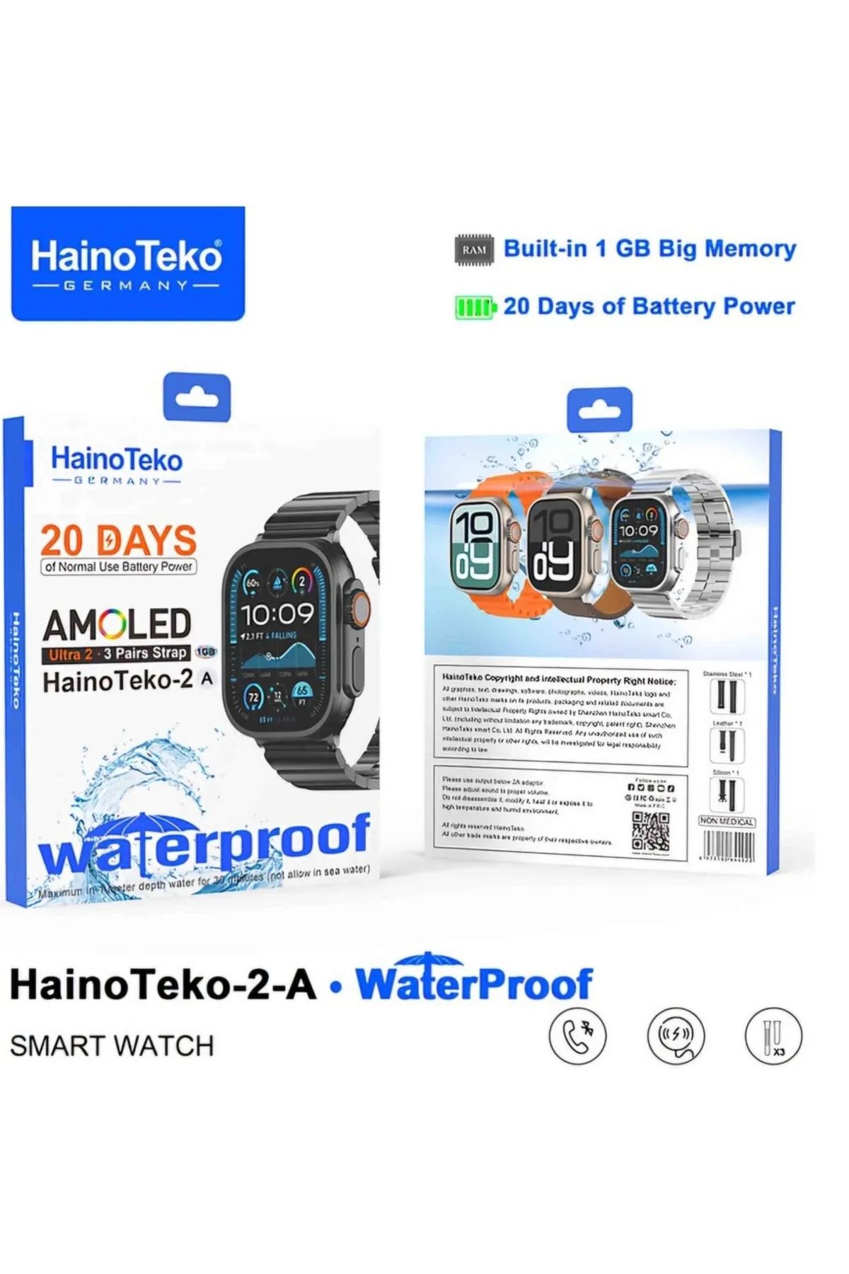 KAZEMTECH Haino teko-2 Germany Ultra 49MM Akıllı Saat 3 Kordon Su Geçirmez Uzun Pil Ömrü