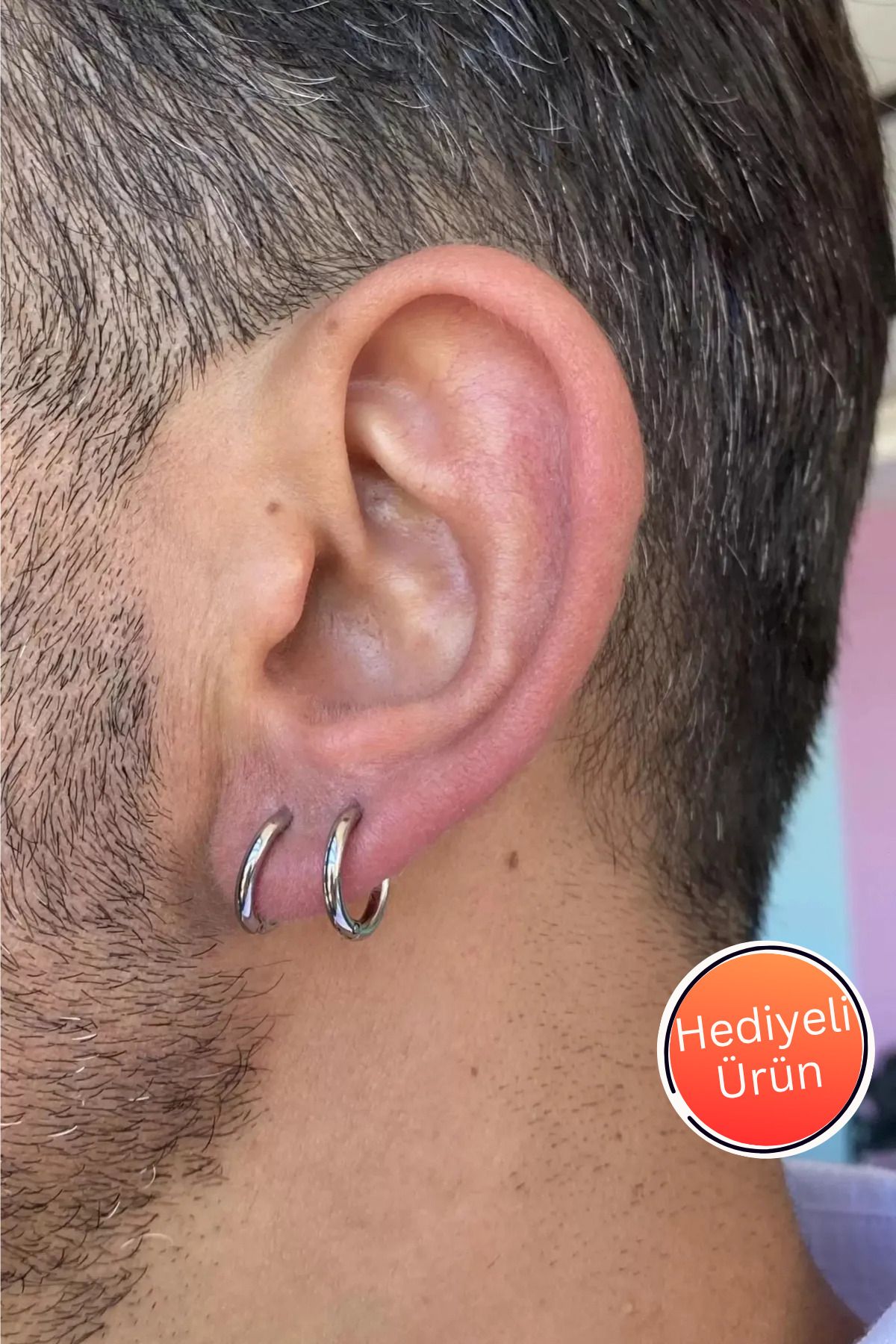 TAYEM Çelik Halka Küpe, Gümüş Renk Orta Boy Unisex (Çift)