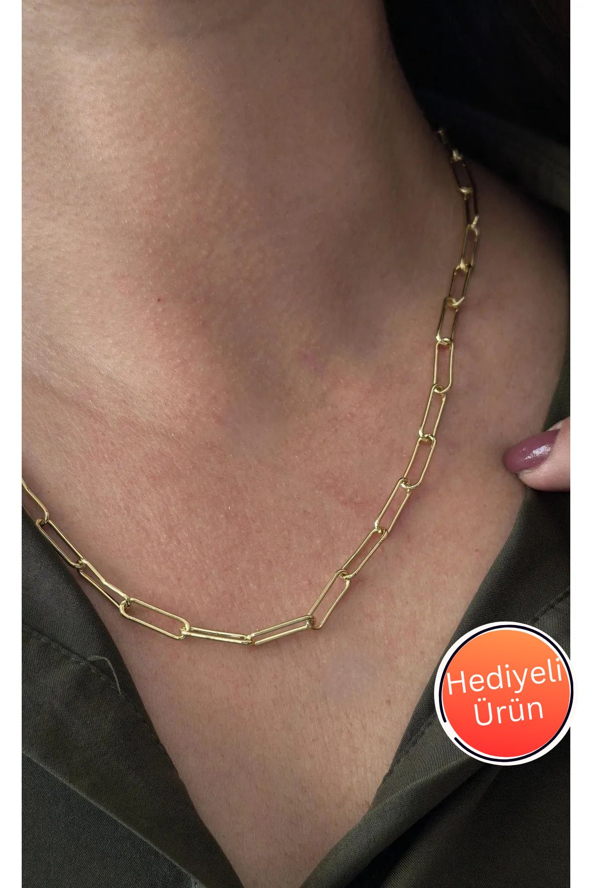 TAYEM Çelik Zincir Kolye, Ataç Kolye Gold, Altın Renk Unisex