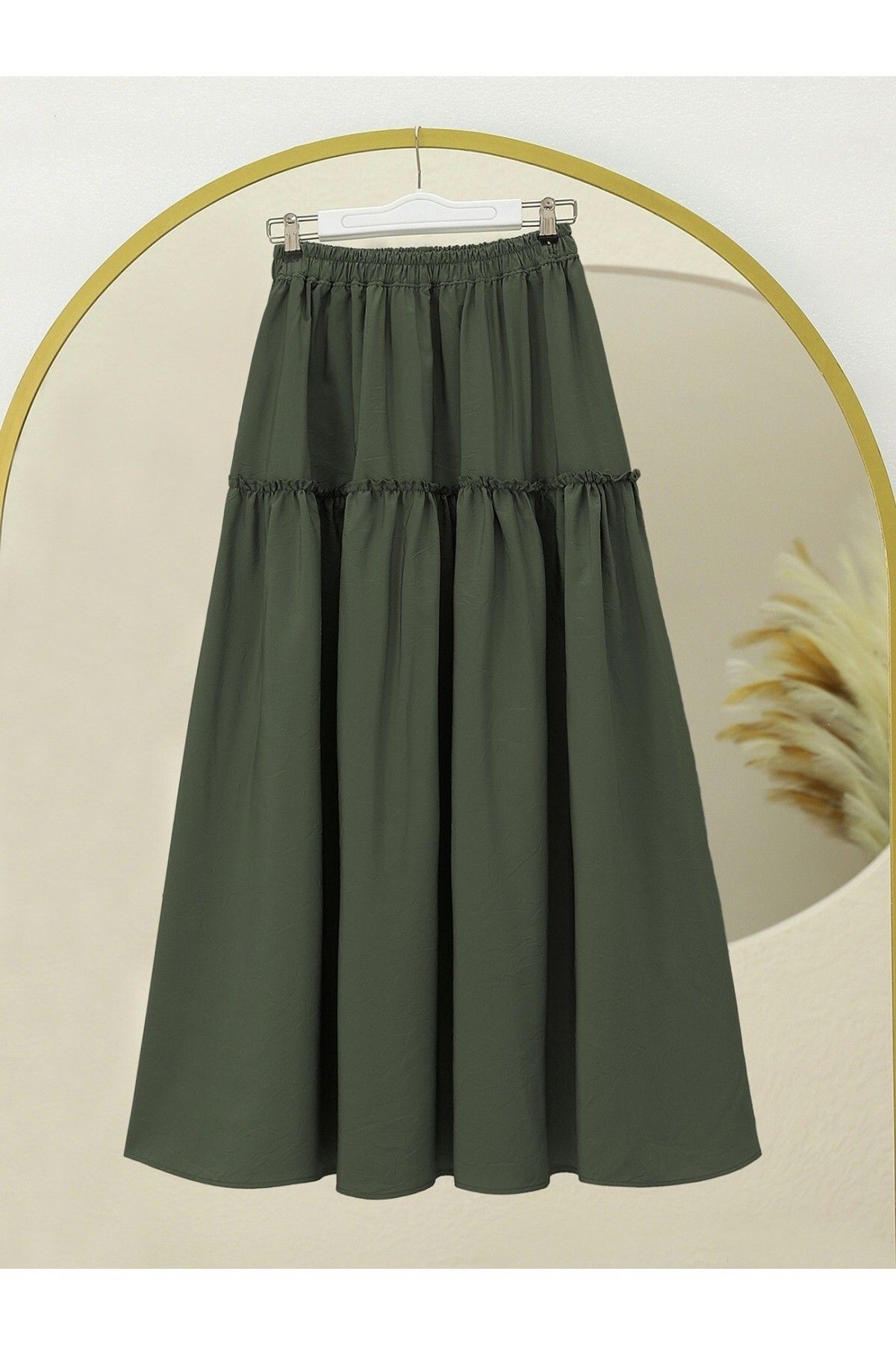 Modamorfo-Segmented Elastic Waist Crash Pattern Parachute Skirt - Khaki 1