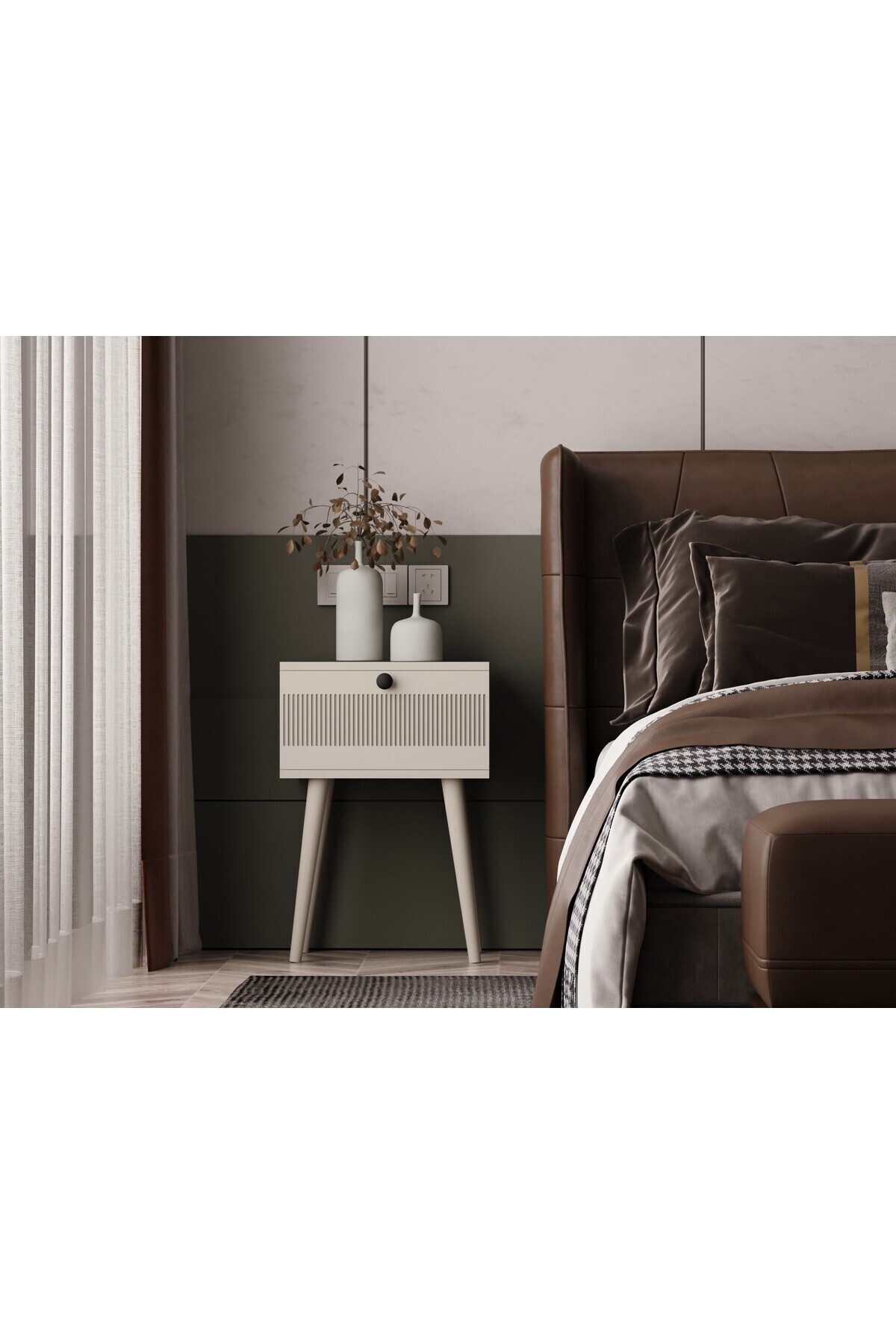 Home Melura Komodin Kumtaşı %100 Mdf Lake Boyalı Ahşap Ayak