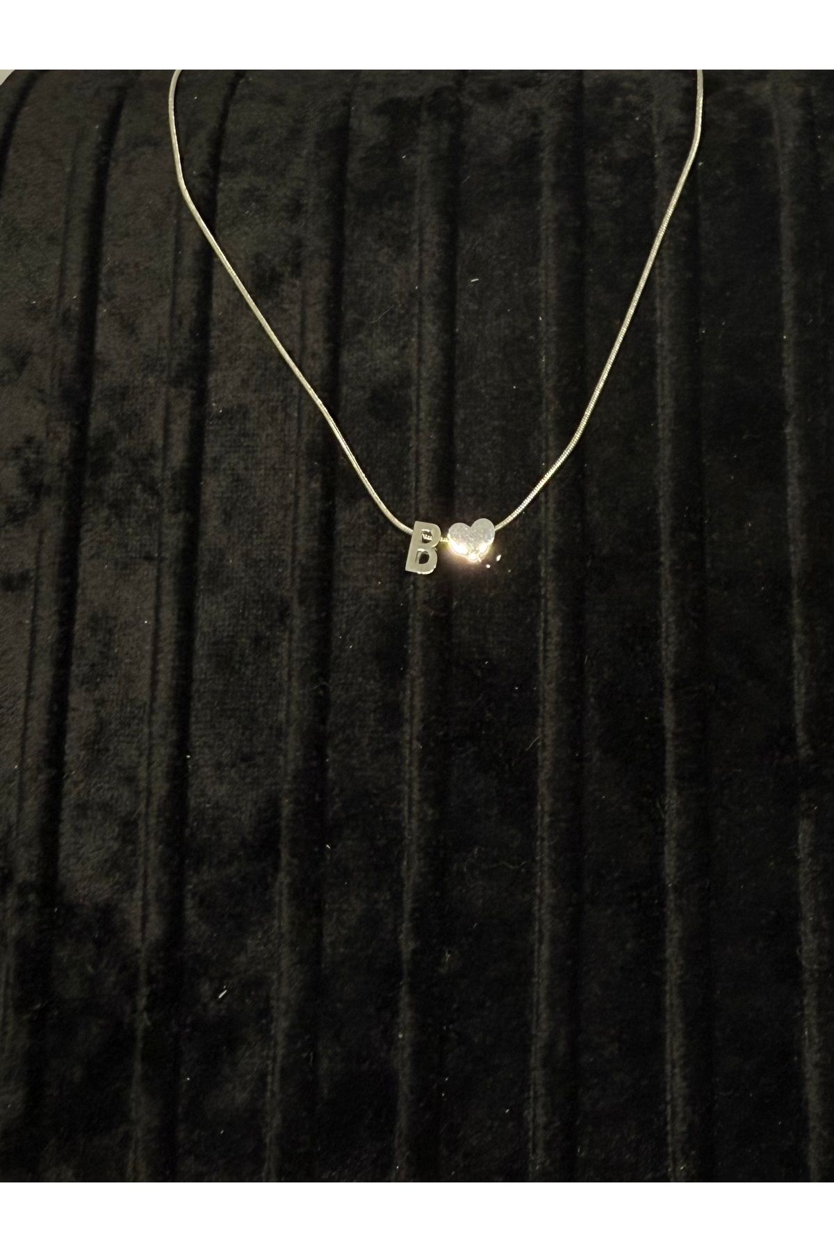 Gulsah's Store Çelik silver minimal kalpli harfli kolye