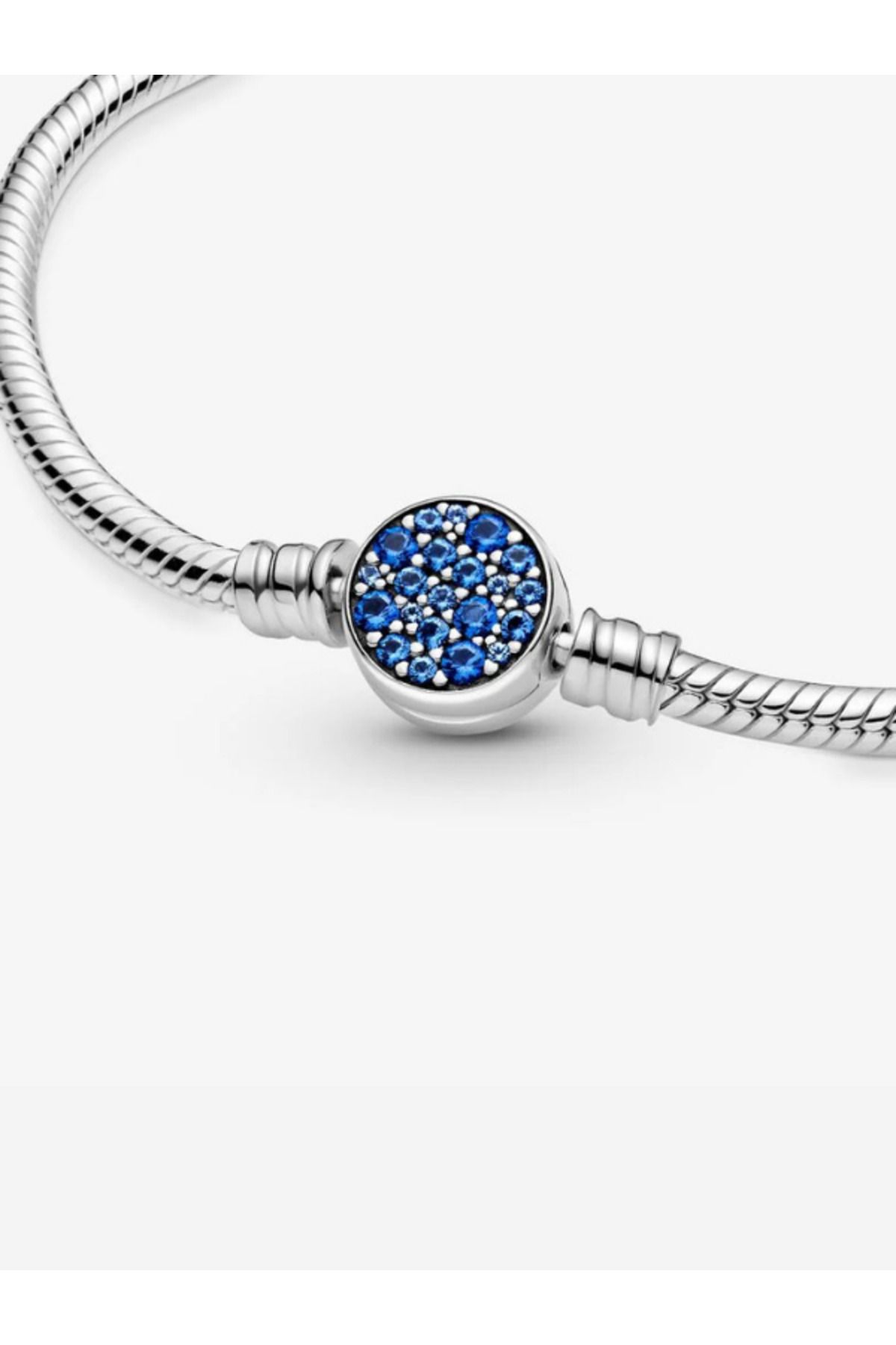 maisonleor Mavi Disk Klipsli Gümüş Bileklik Charm Taşıyıcı