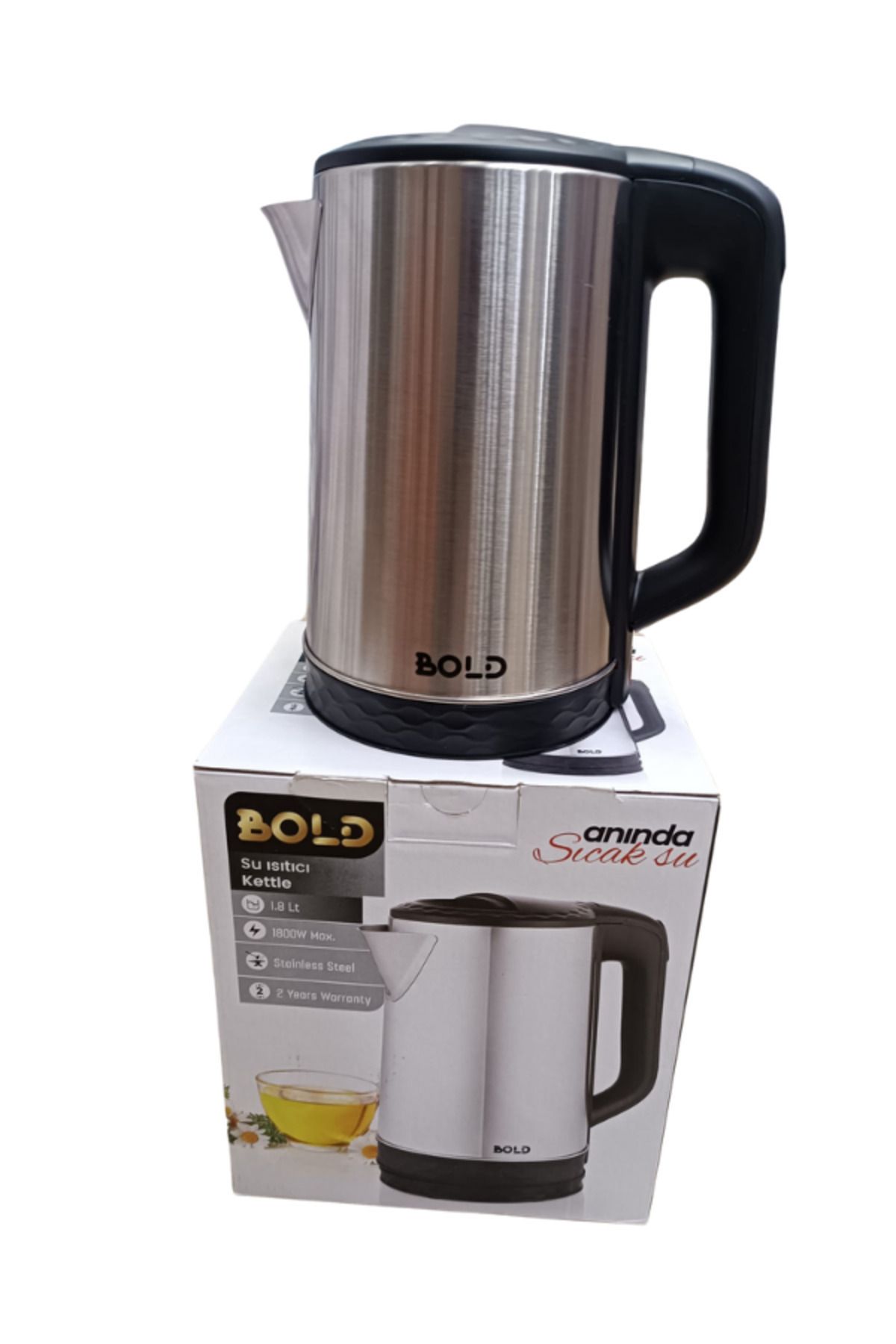 Arya Bold Kettle Su Isıtıcı 1.8 L | 1800W | Paslanmaz Çelik | Otomatik Kapanma | 2 Yıl Garantili