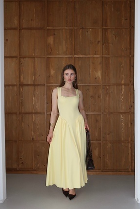 LOISY Kadın Kare Yaka Kalın Askılı Tasarım Elbise