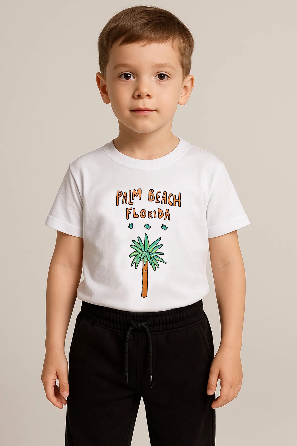 e-çocuk-Boy's Palm Beach Printed Shorts Combed Cotton Suit 5