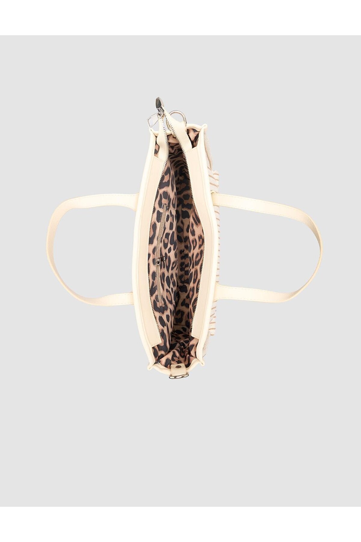 Cabani-Striped Linen Beige - Black Women's Bag 6