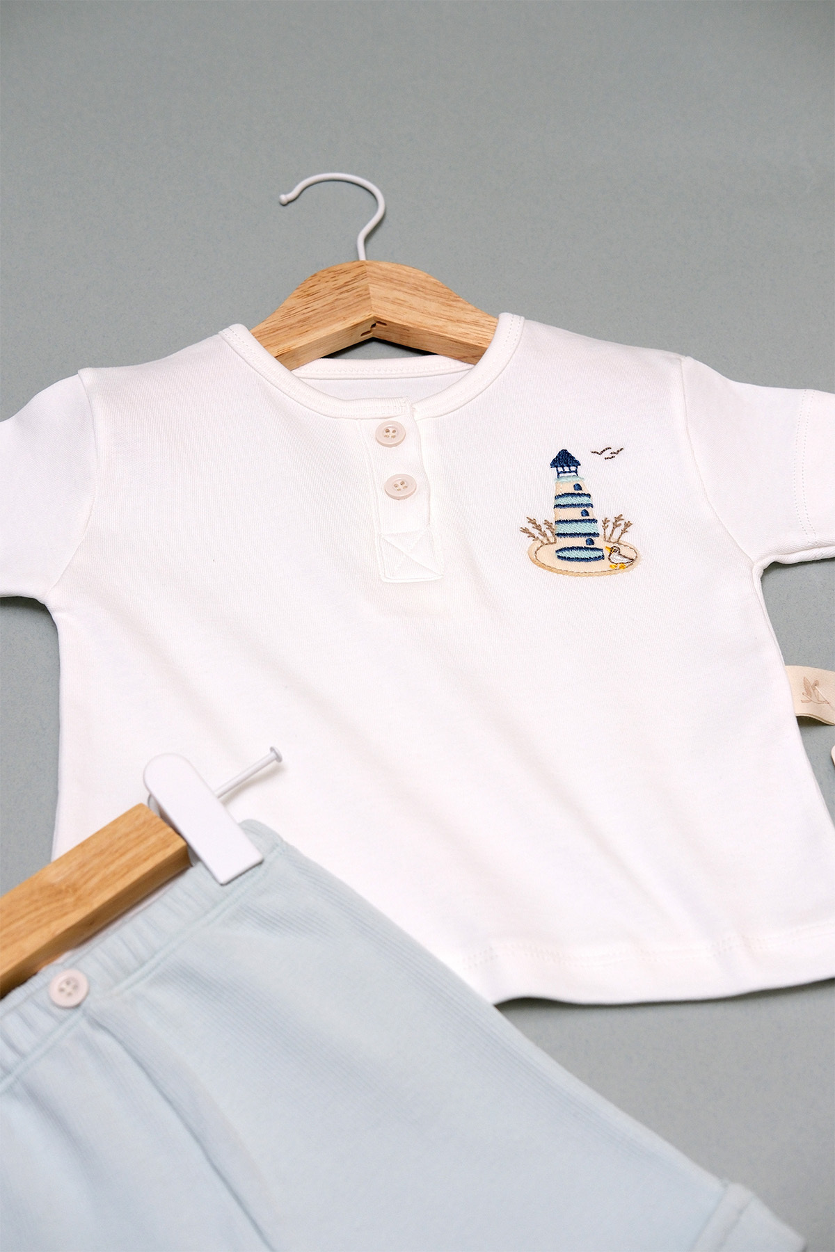 BABYLİM Deniz Feneri Nakışlı Erkek Bebek Şortlu Takım fotoğrafı 6 (önizleme)