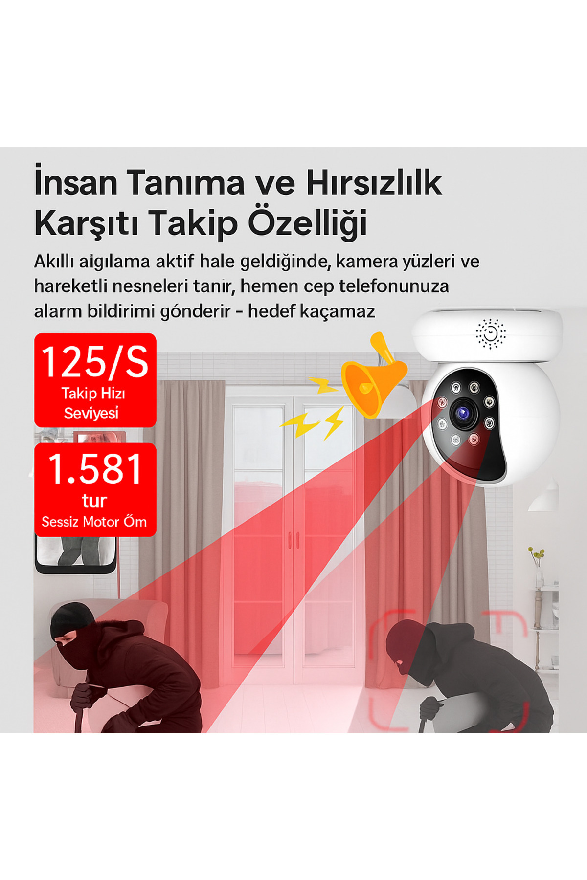 BLUE İNTER CMR-24 Akıllı Güvenlik Kamerası – 5G Destekli, 360° Dönebilen, Gece Görüşlü, Çift Yönlü Sesli fotoğrafı 3 (önizleme)