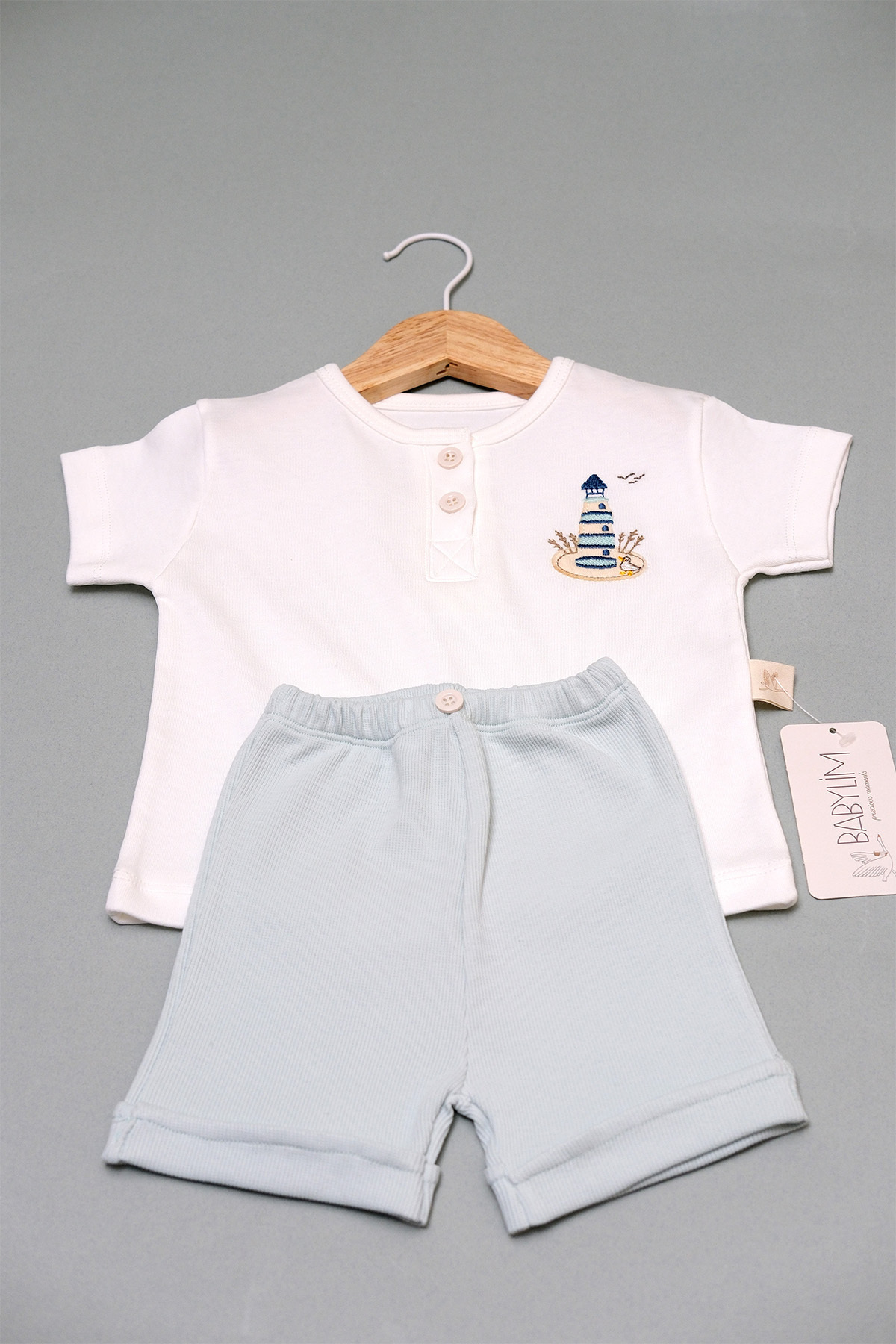 BABYLİM Deniz Feneri Nakışlı Erkek Bebek Şortlu Takım fotoğrafı 2 (önizleme)