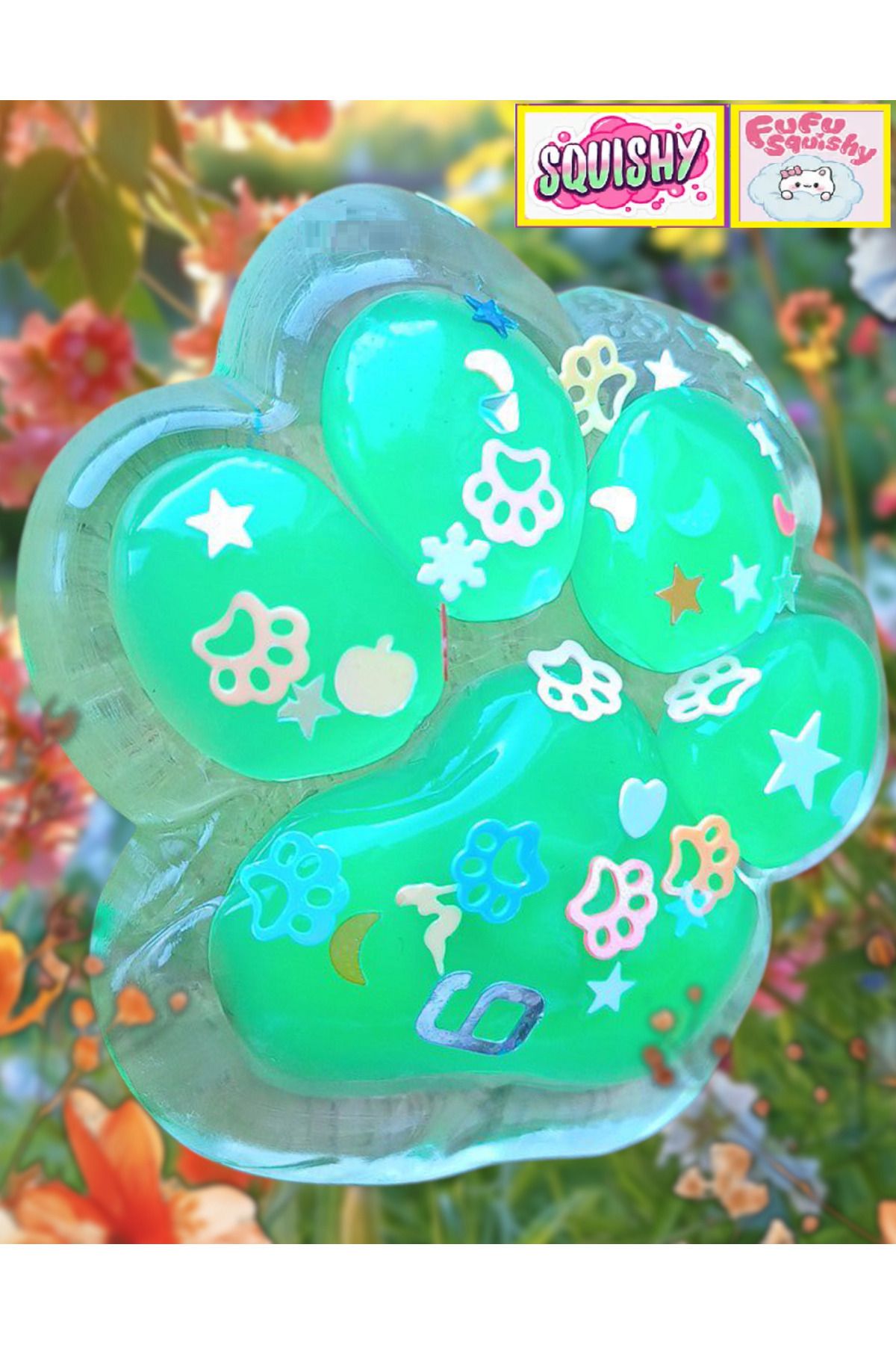 OYUNCAKSAHİLİ Fufu Squishy Kedi Patisi Rengarenk Yanar Söner ışıklı Sukuşi Oyuncak Pati Esnek Skuşi Green