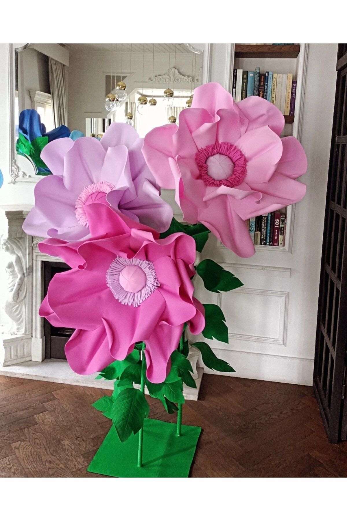 Rose bloome Dev anemon 3lü çiçek buketi pembe