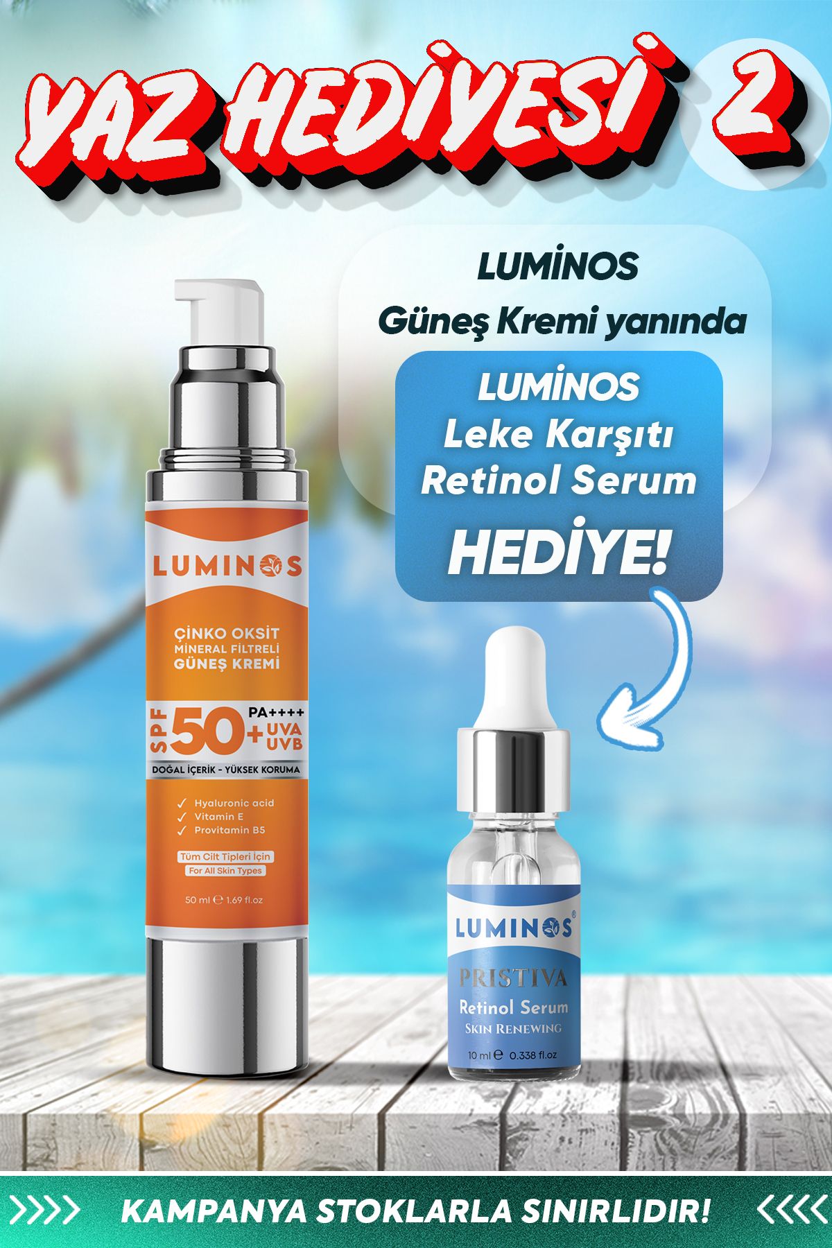 Natural Luminos Spf 50 Doğal Güneş Kremi - 50ml ( Leke Karşıtı Retinol Serum Hediye )