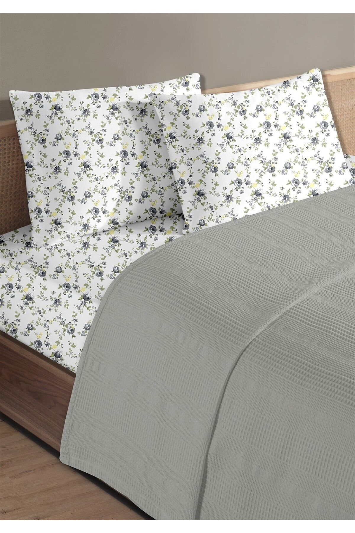 Evim %100 Pamuk Exclusive Koyu Gri Tek Kişilik Pike Takımı 160 x 230 cm