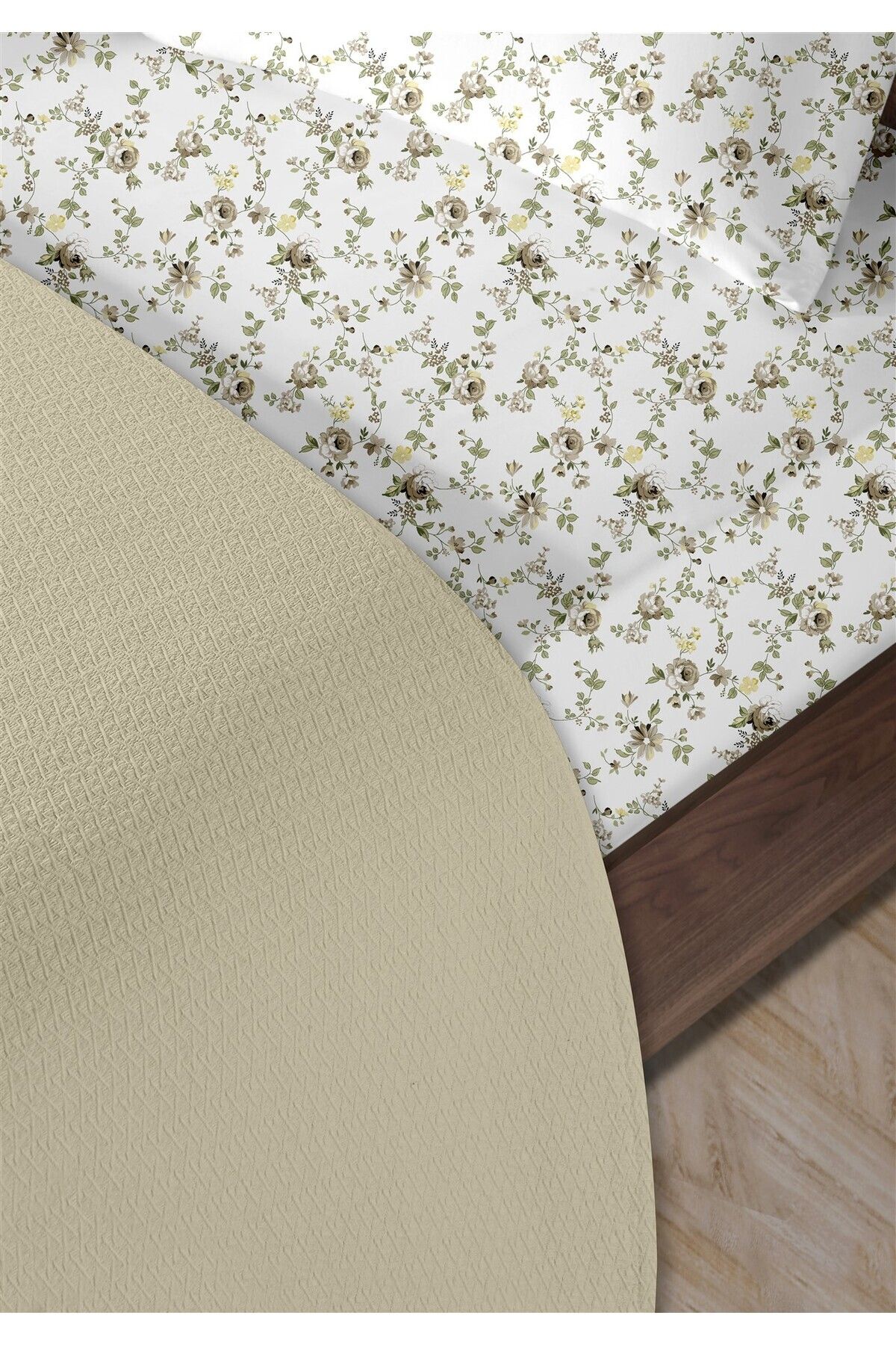 HomeBerry %100 Pamuk Medusa Bej Çift Kişilik Pike Takımı 200 x 230 cm