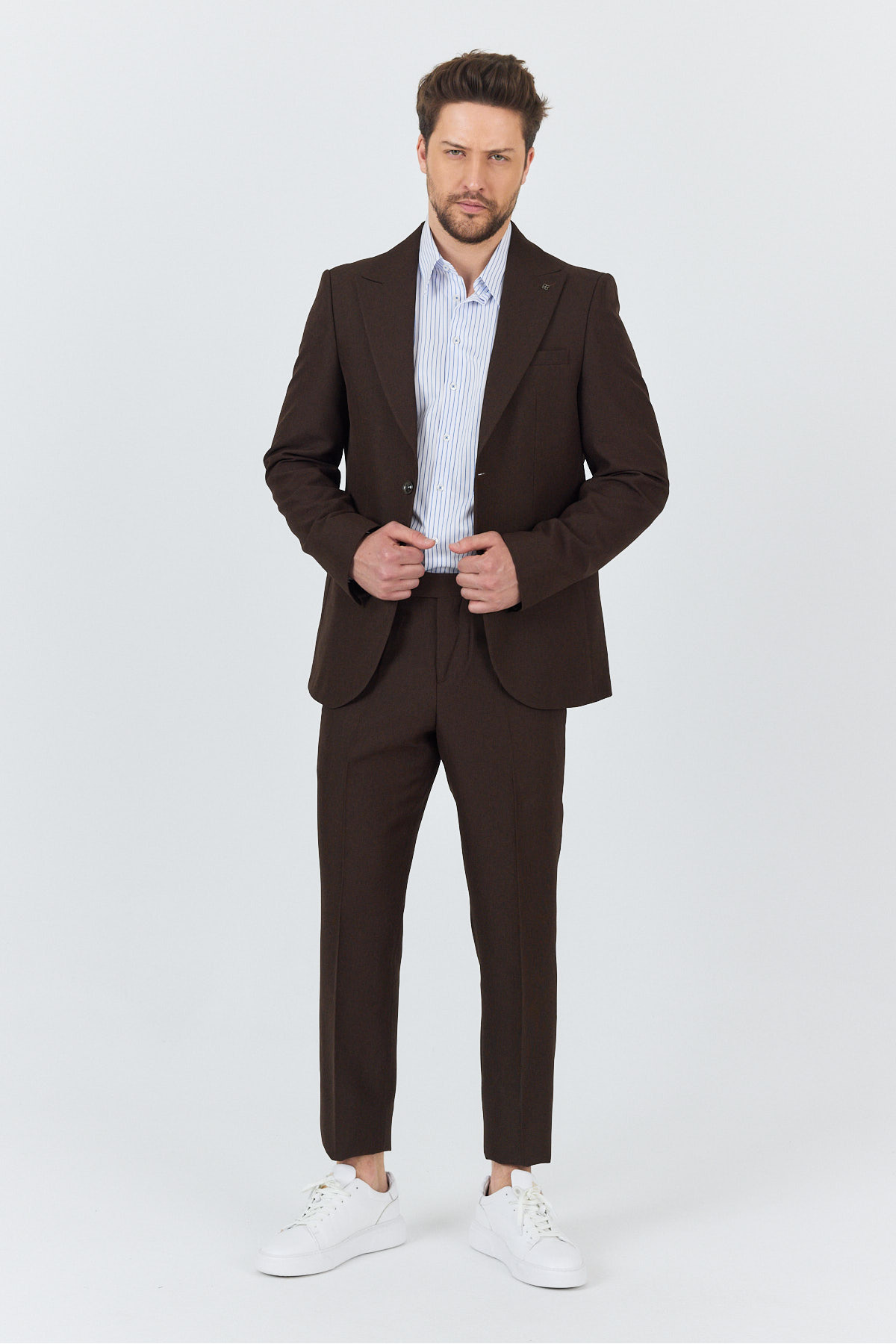 Frappoli  Alfredo Erkek Kahve İlkbahar-Yaz Slim Fit 2'li Takım Elbise - Görsel 5