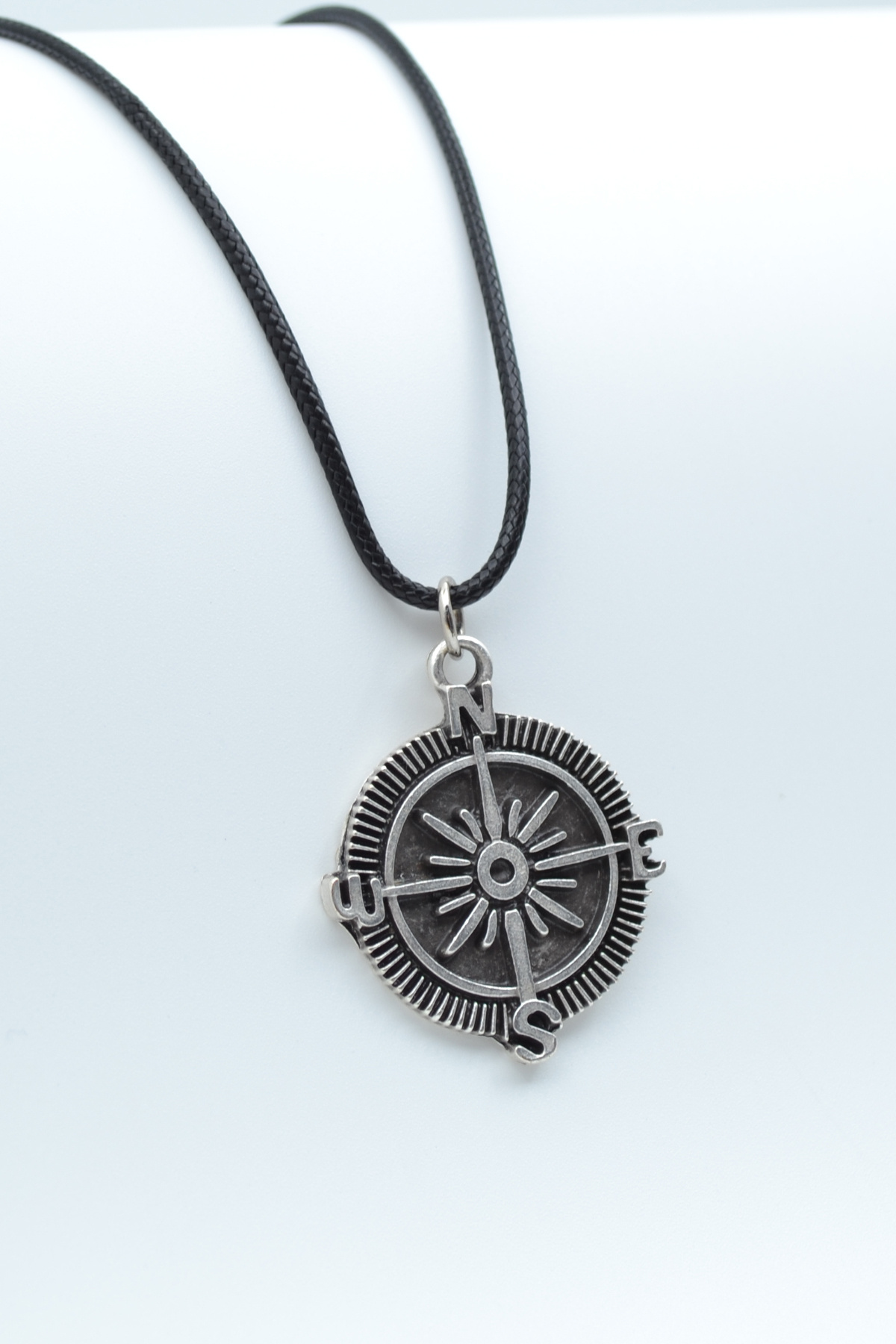 Compass Silver Plated Leather Rope Necklace