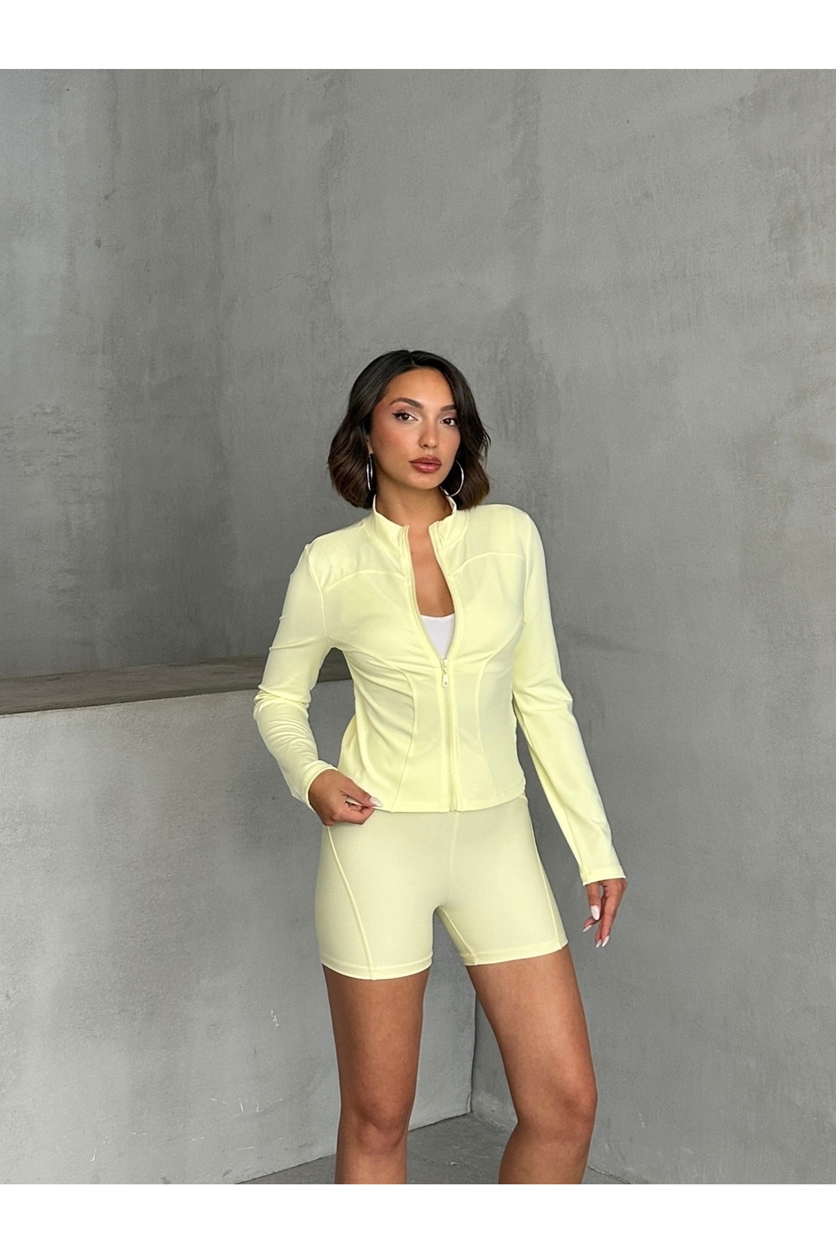 Miss Prova Sarı Vücuda Oturan Fermuarlı Dik Yaka Örme Spor Ceket Mıssce05922 görsel 5