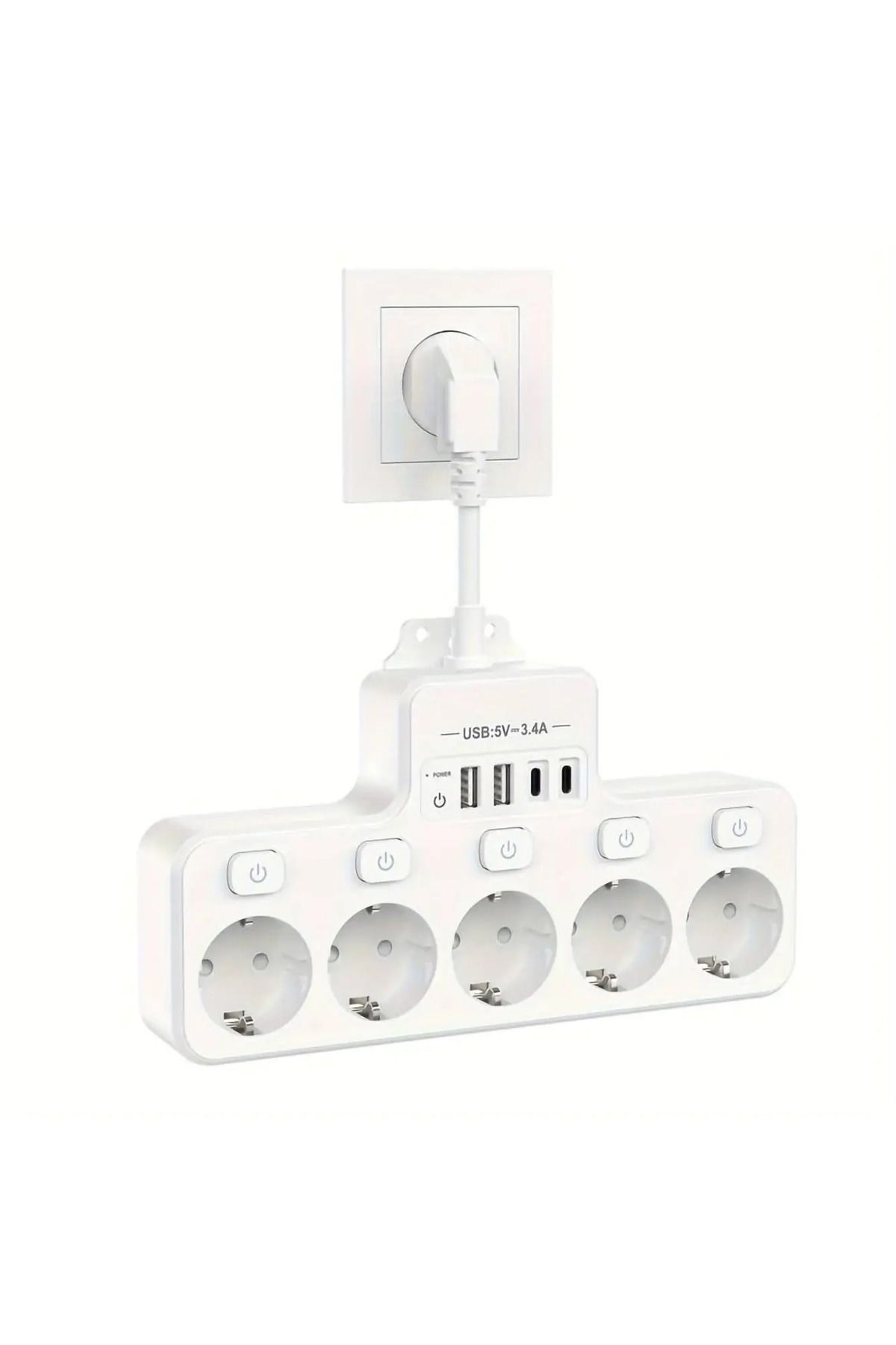 miraza-Multifunctional Socket, 5 X 4000w Sockets, 2 X Usb-c Pd, 2 X Usb, Individual Switch, Fireproof 8