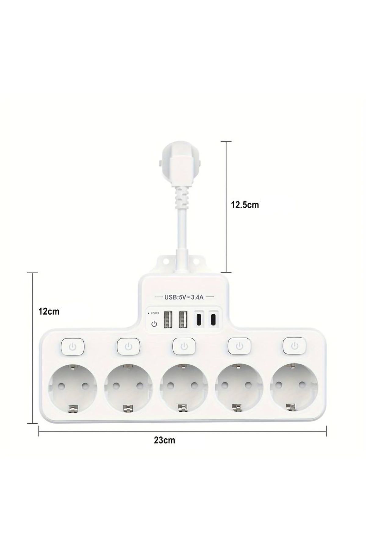 miraza-Multifunctional Socket, 5 X 4000w Sockets, 2 X Usb-c Pd, 2 X Usb, Individual Switch, Fireproof 7