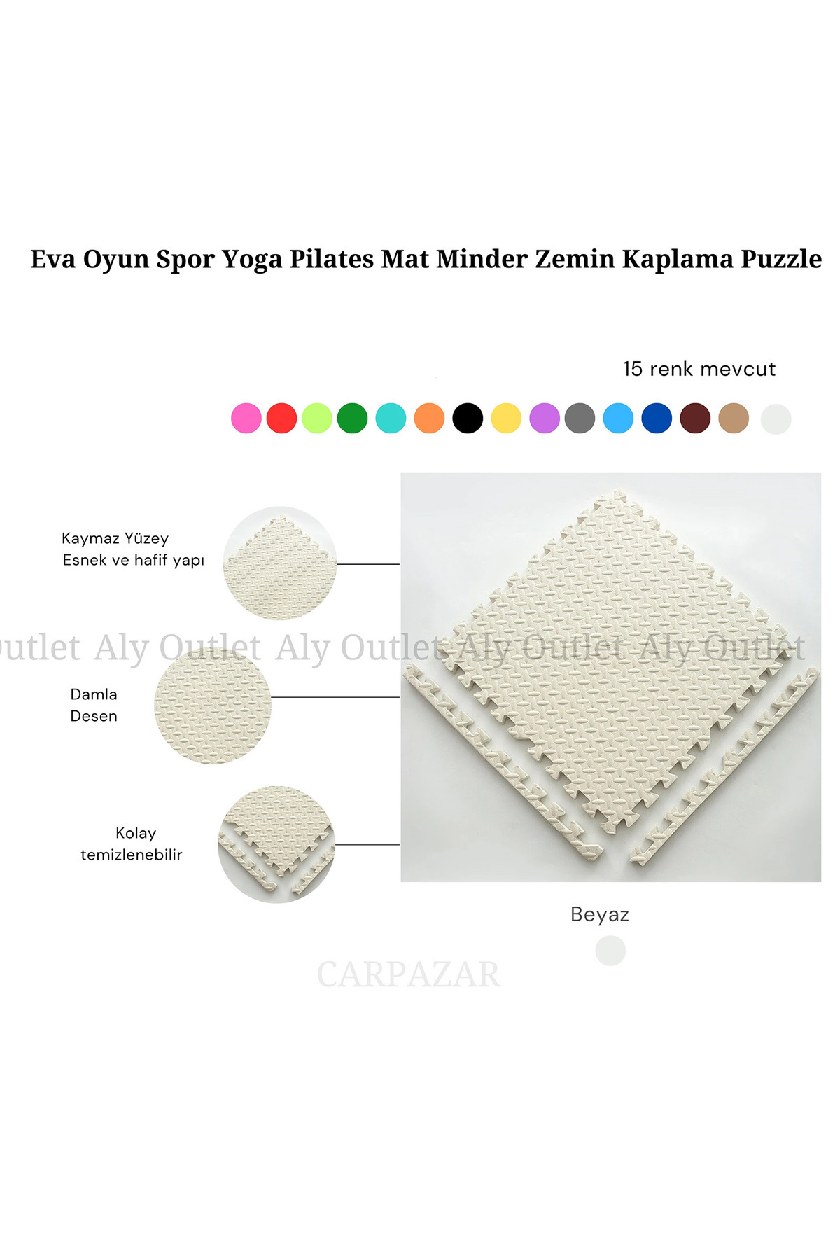 CARPAZAR Tatami Eva Mat Çocuklar İçin Köpük Halı Matı Puzzle Geçmeli Oyun Spor Kaymaz Mat 16 adet 50x50 13mm fotoğrafı 2 (önizleme)
